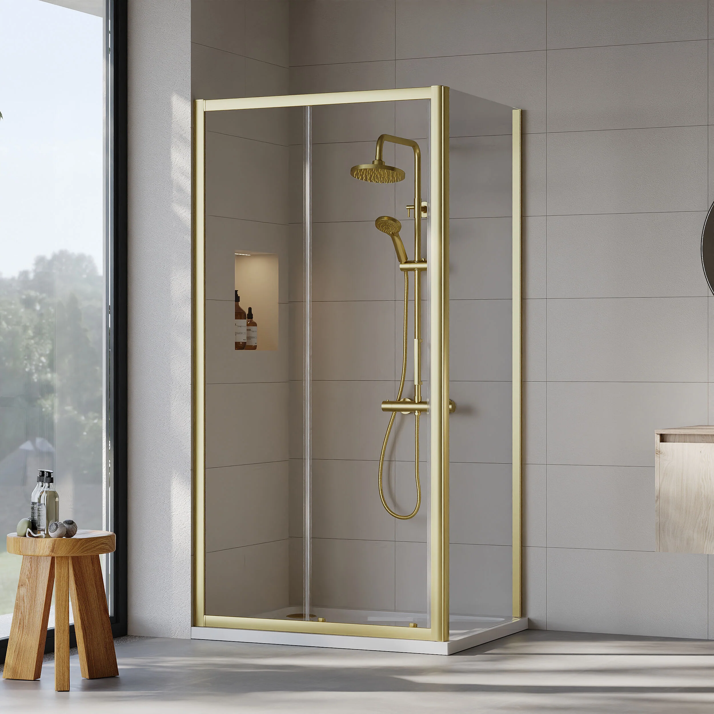 Almington Sliding Shower Door, Side Panel and Shower Tray - Choice of Size and Finish - Image 46