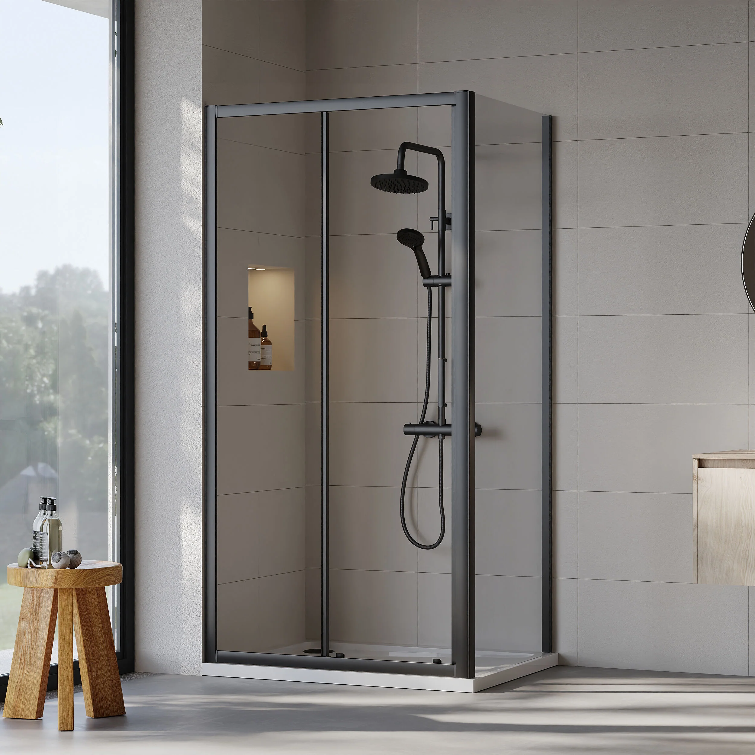 Almington Sliding Shower Door, Side Panel and Shower Tray - Choice of Size and Finish - Image 47