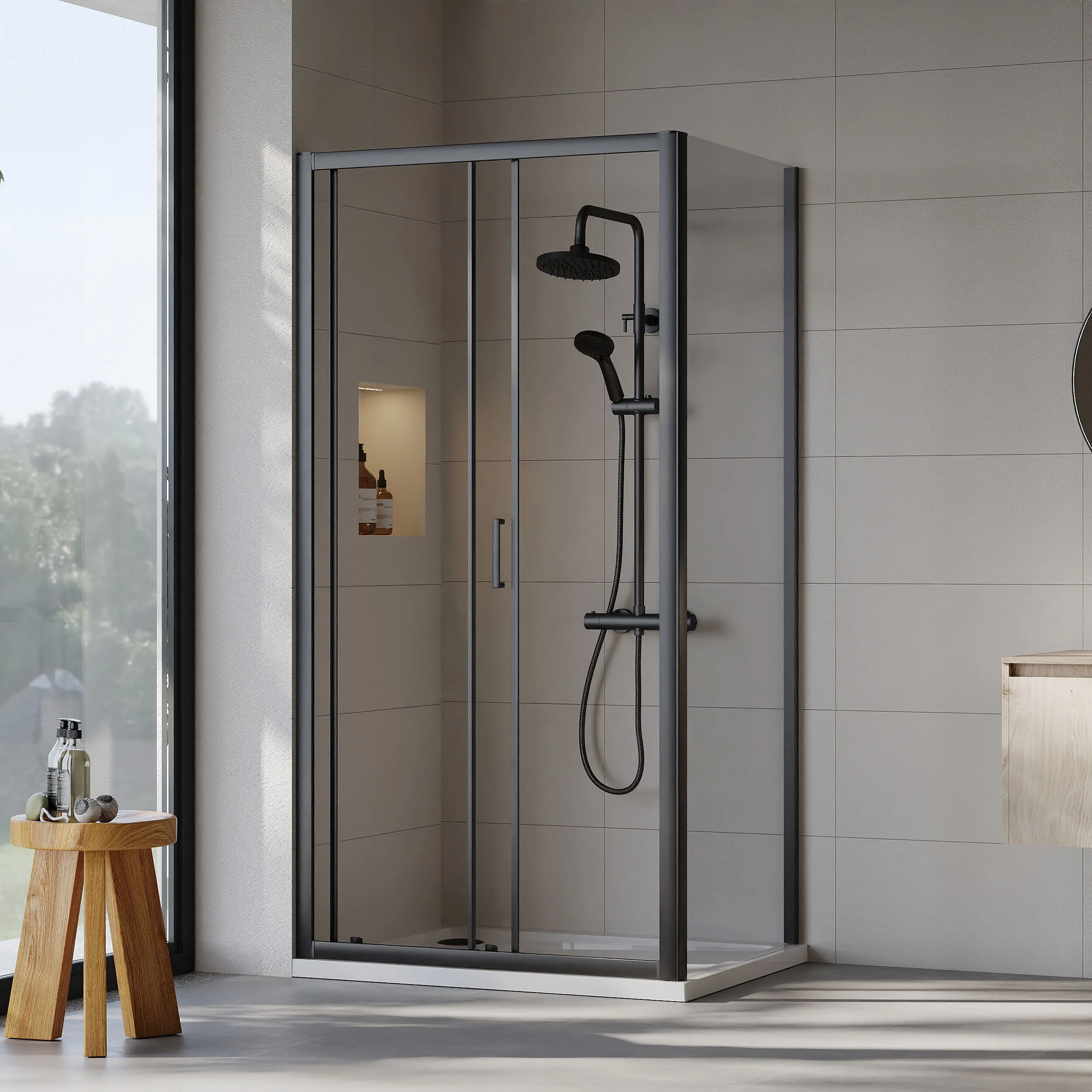 Almington Sliding Shower Door, Side Panel and Shower Tray - Choice of Size and Finish - Image 48
