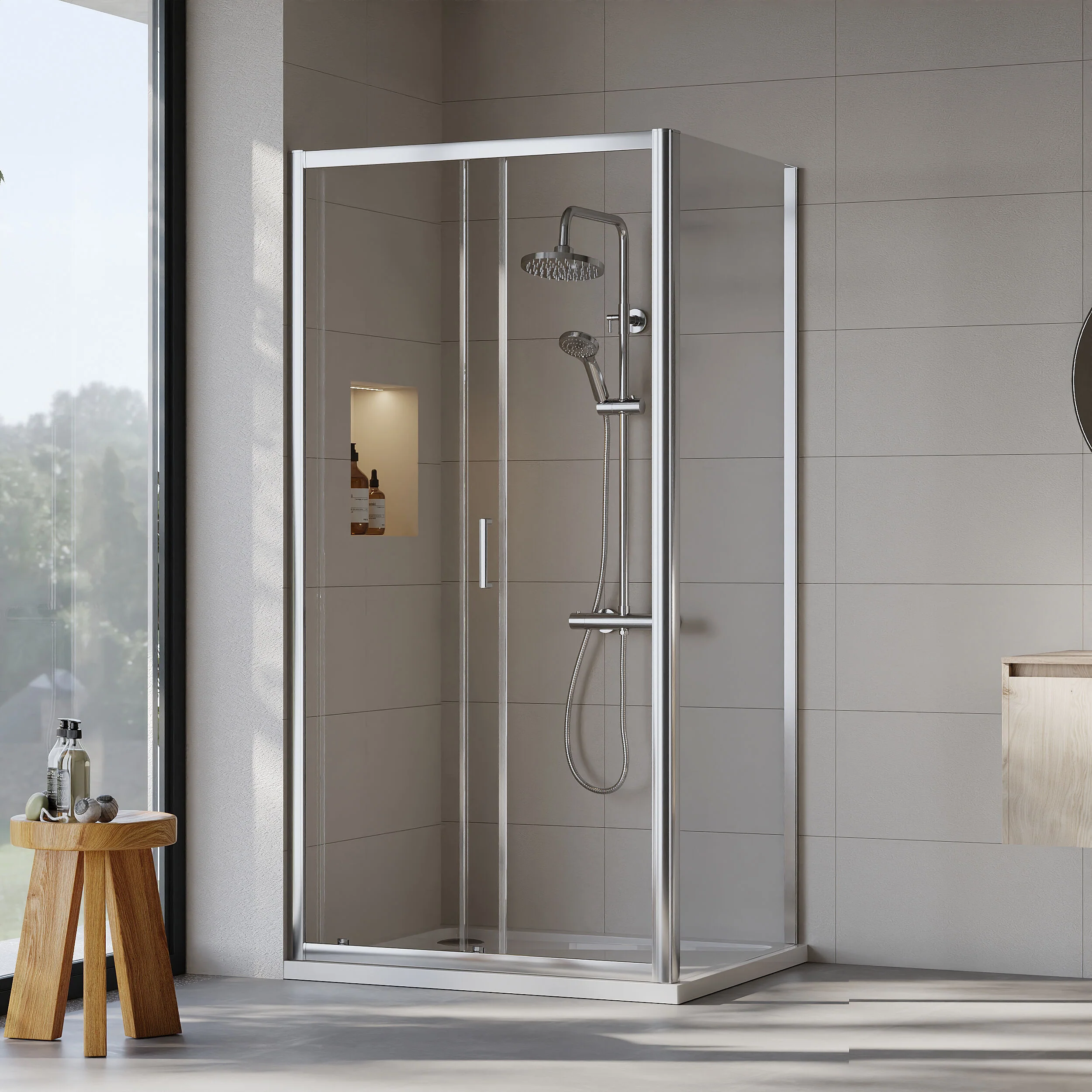 Almington Sliding Shower Door, Side Panel and Shower Tray - Choice of Size and Finish - Image 49