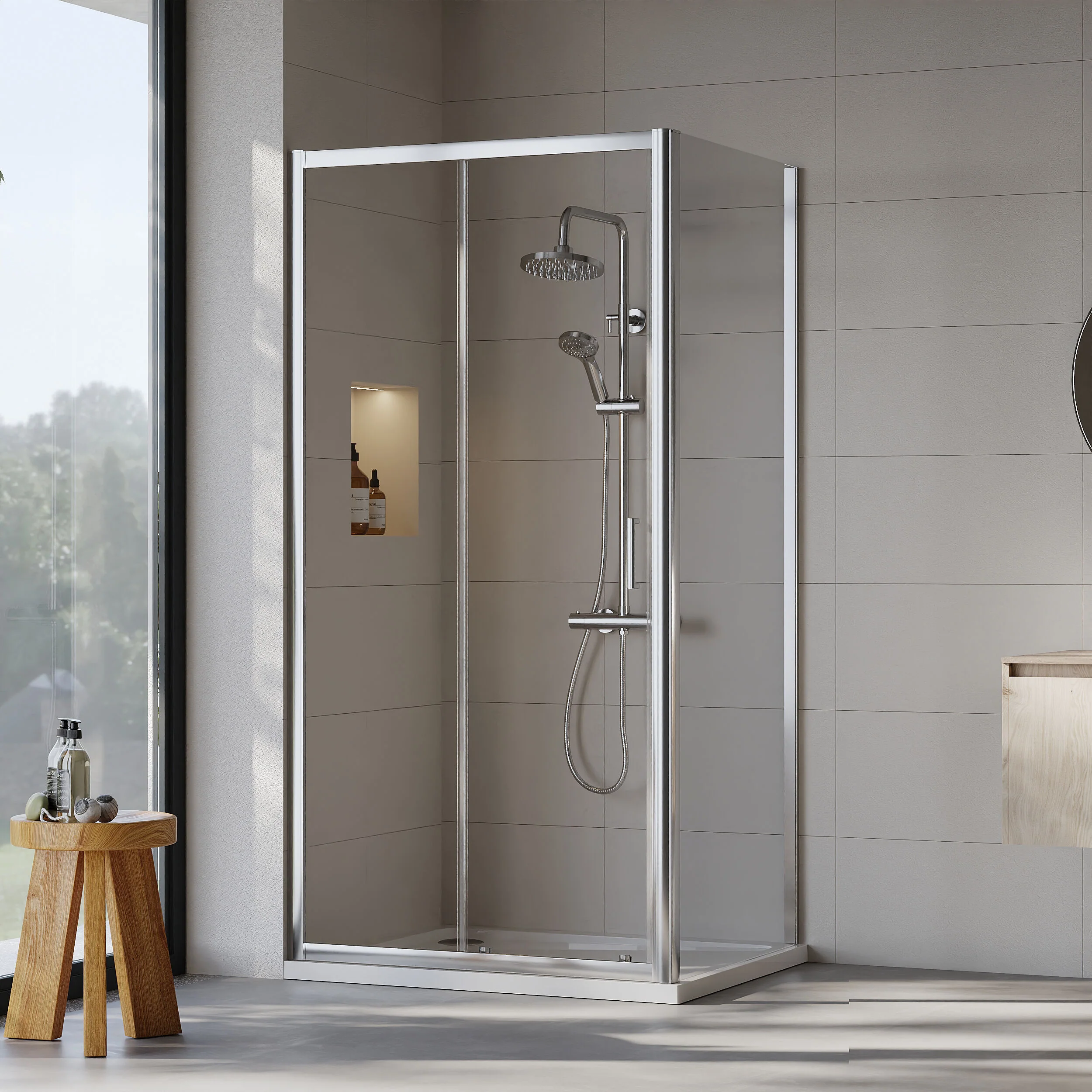 Almington Sliding Shower Door, Side Panel and Shower Tray - Choice of Size and Finish - Image 50