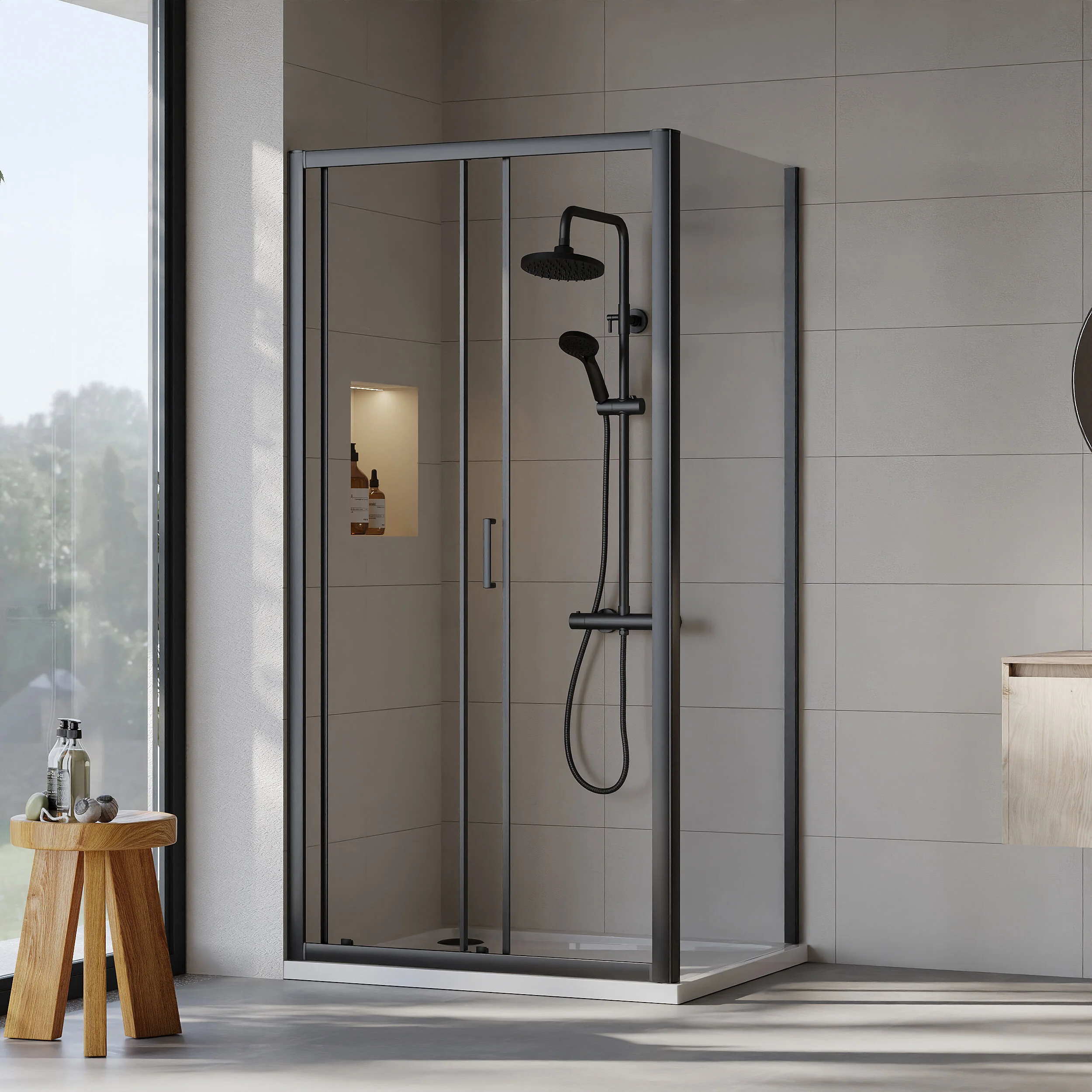 Almington Sliding Shower Door, Side Panel and Shower Tray - Choice of Size and Finish - Image 53