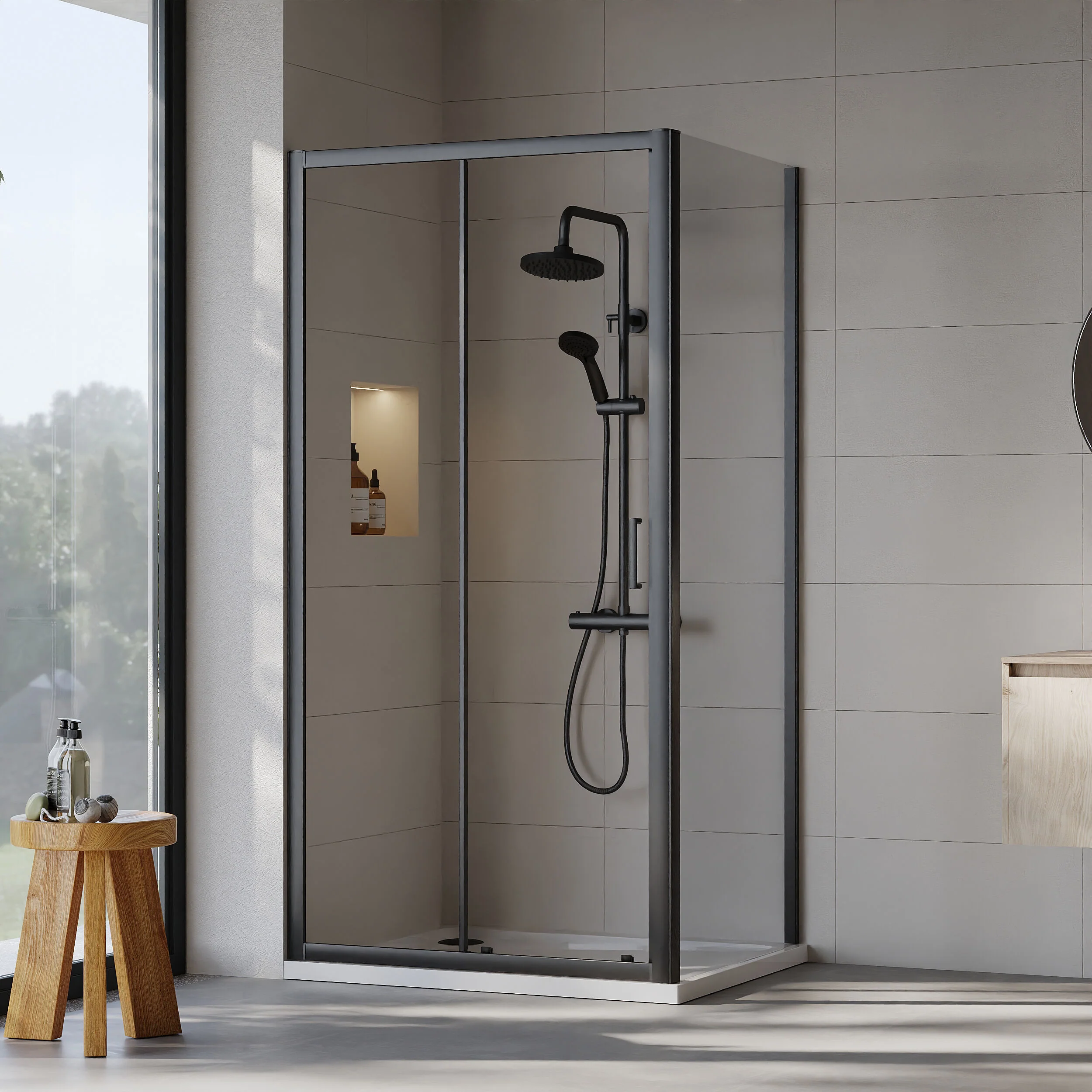 Almington Sliding Shower Door, Side Panel and Shower Tray - Choice of Size and Finish - Image 54