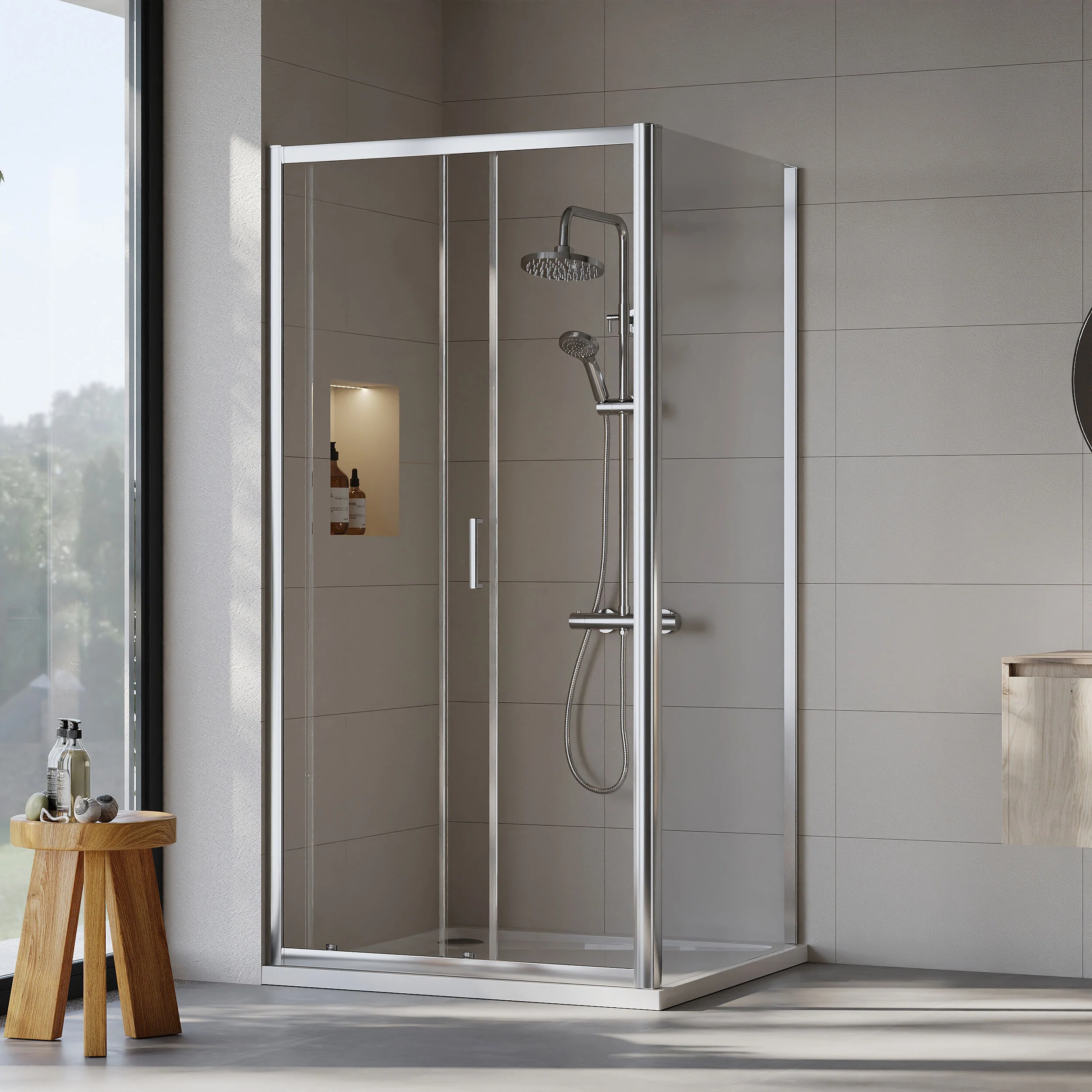 Almington Sliding Shower Door, Side Panel and Shower Tray - Choice of Size and Finish - Image 55