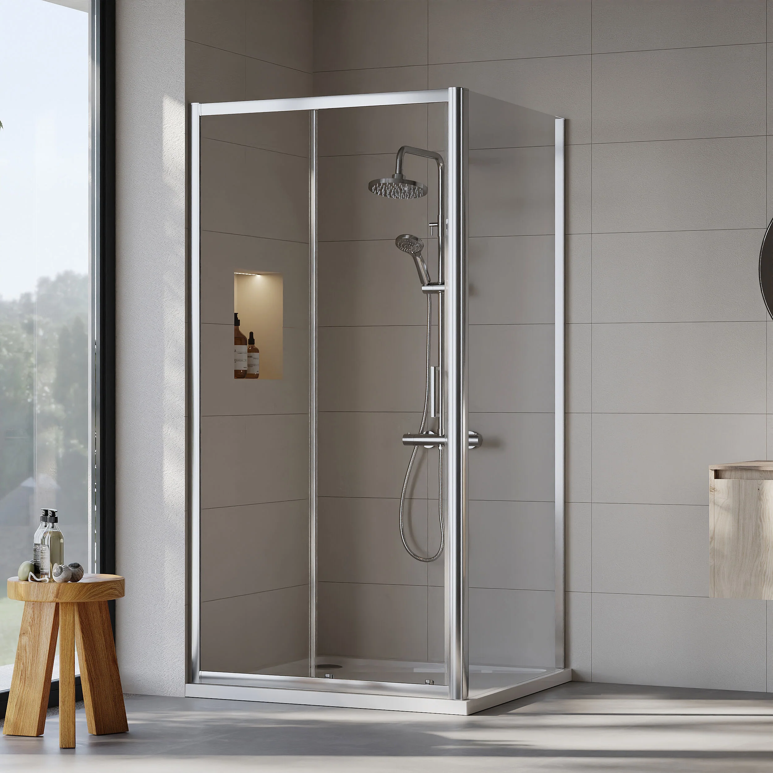 Almington Sliding Shower Door, Side Panel and Shower Tray - Choice of Size and Finish - Image 56