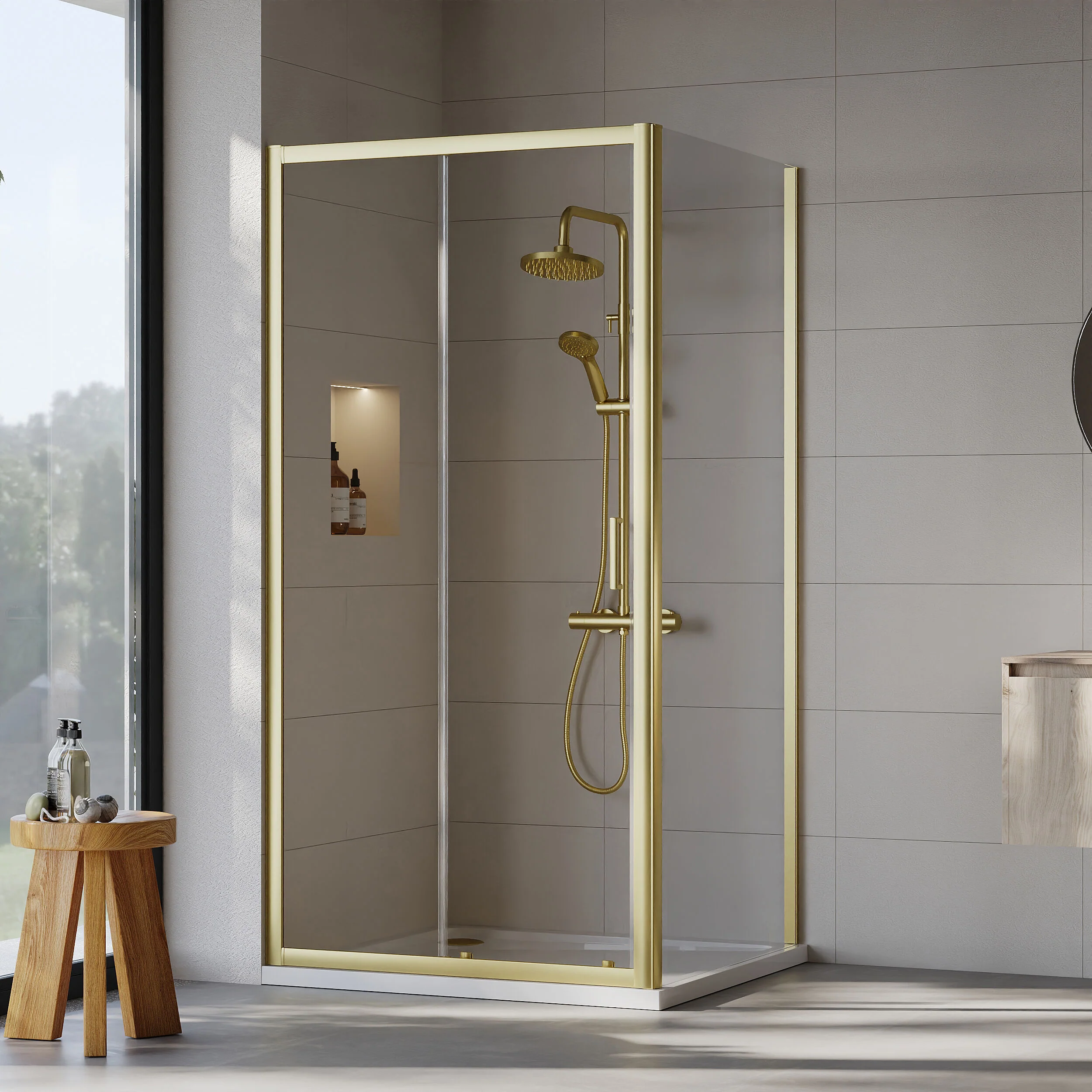 Almington Sliding Shower Door, Side Panel and Shower Tray - Choice of Size and Finish - Image 57