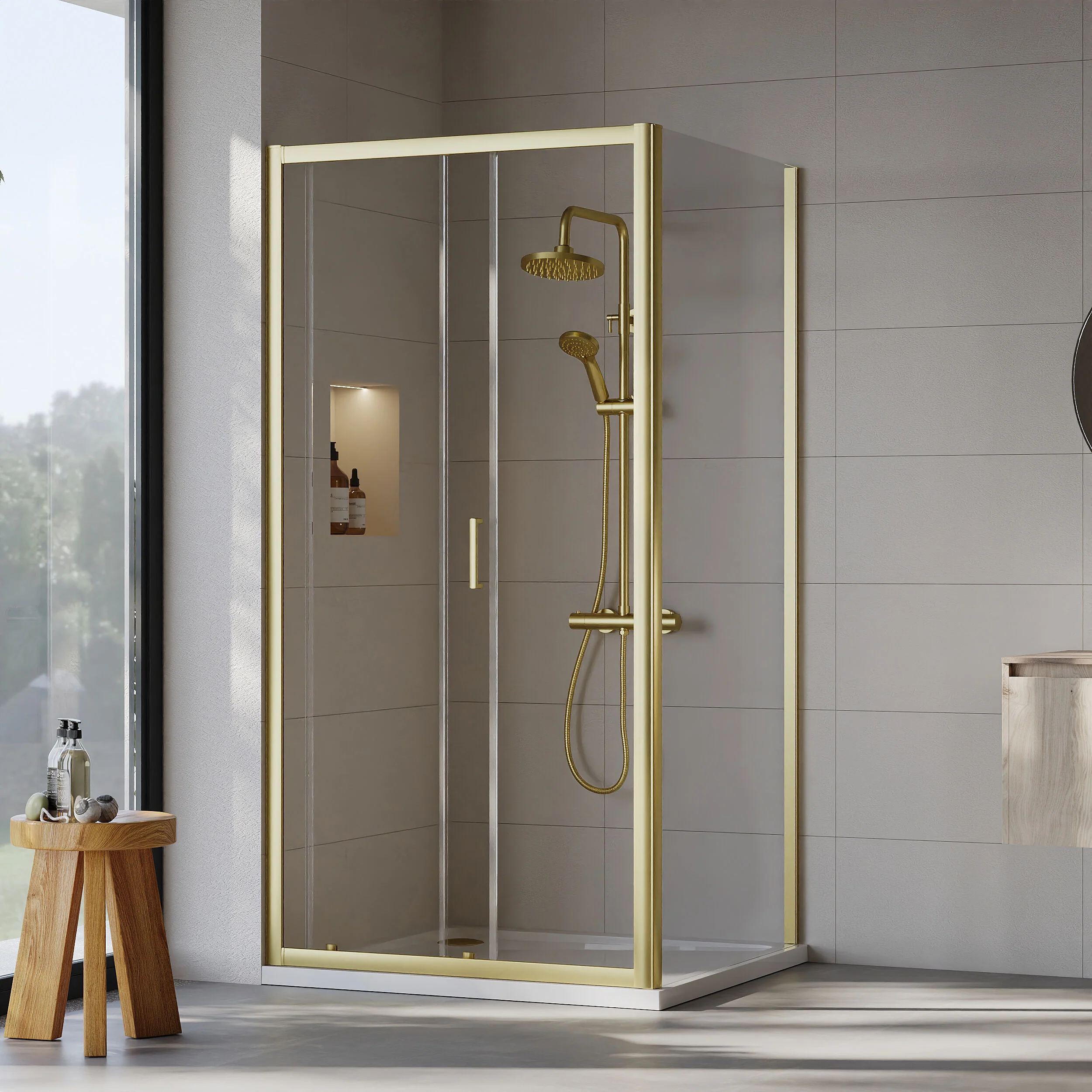 Almington Sliding Shower Door, Side Panel and Shower Tray - Choice of Size and Finish - Image 58