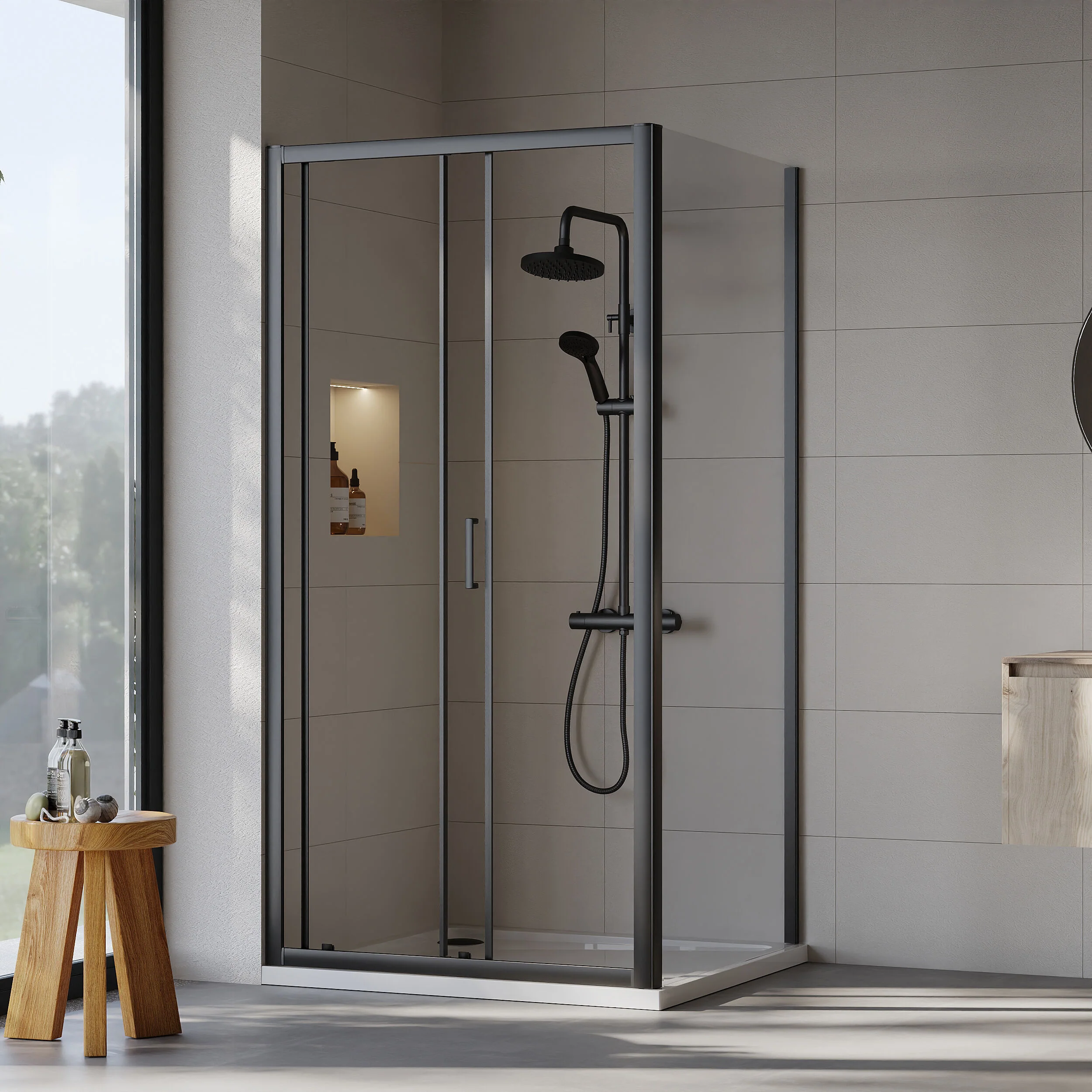 Almington Sliding Shower Door, Side Panel and Shower Tray - Choice of Size and Finish - Image 59
