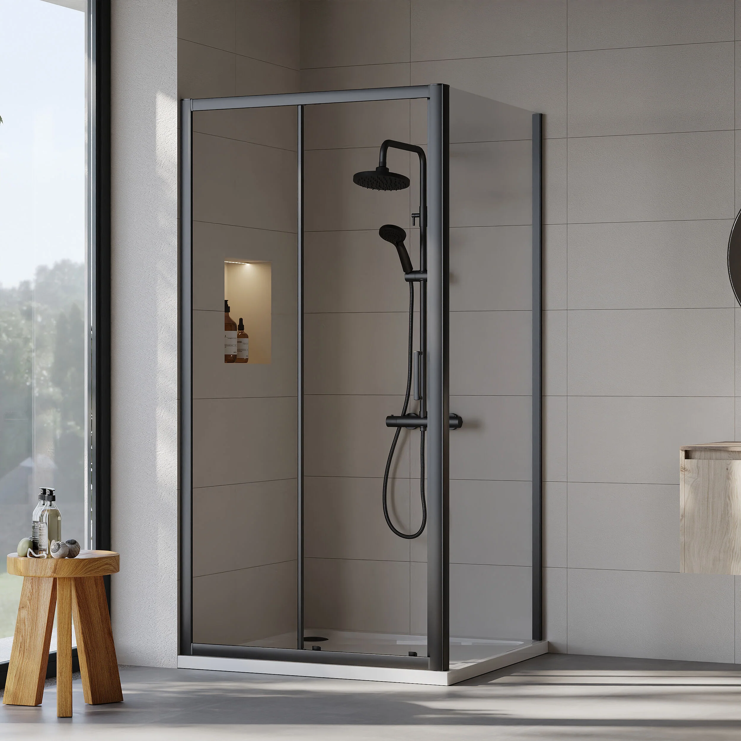 Almington Sliding Shower Door, Side Panel and Shower Tray - Choice of Size and Finish - Image 60