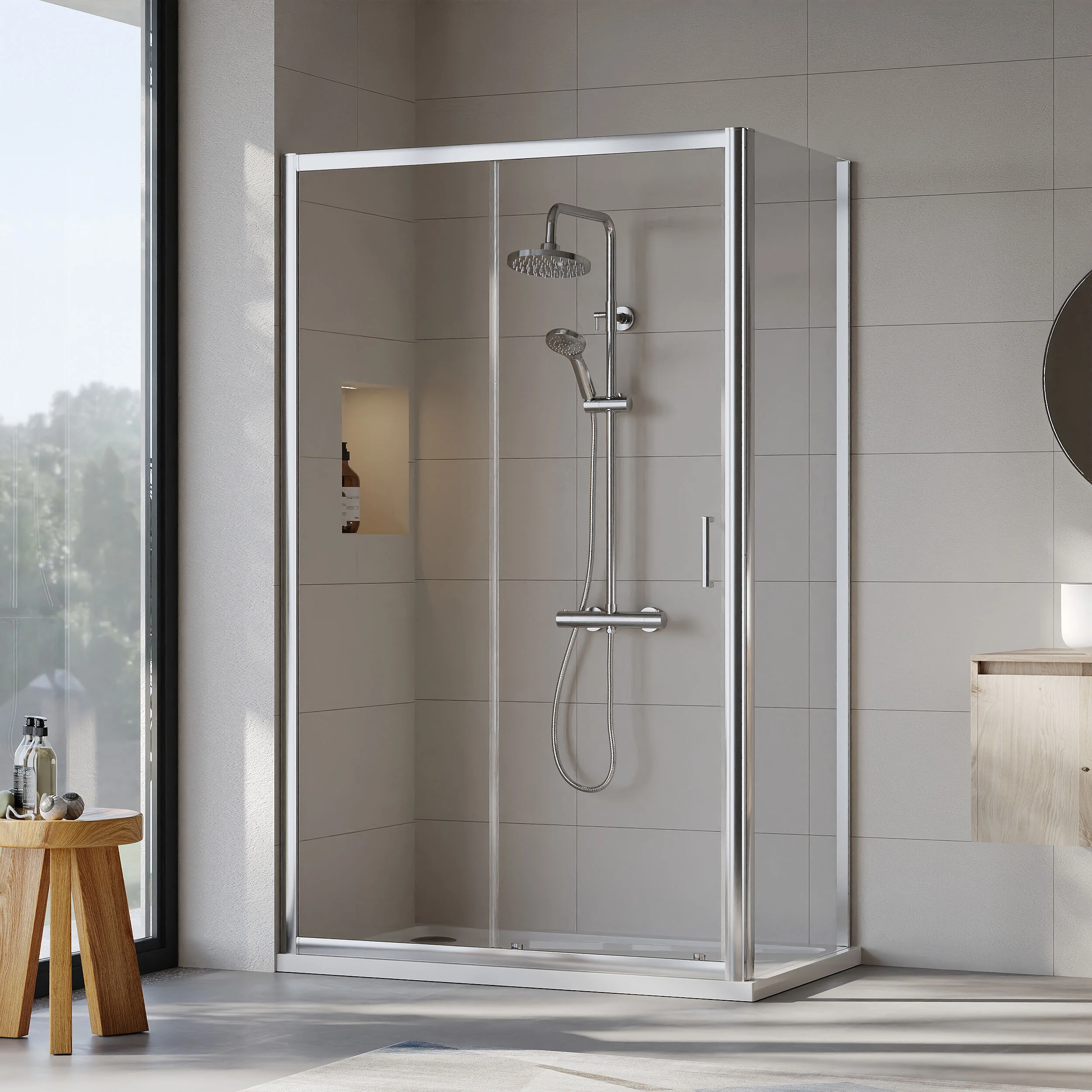 Almington Sliding Shower Door, Side Panel and Shower Tray - Choice of Size and Finish - Image 61