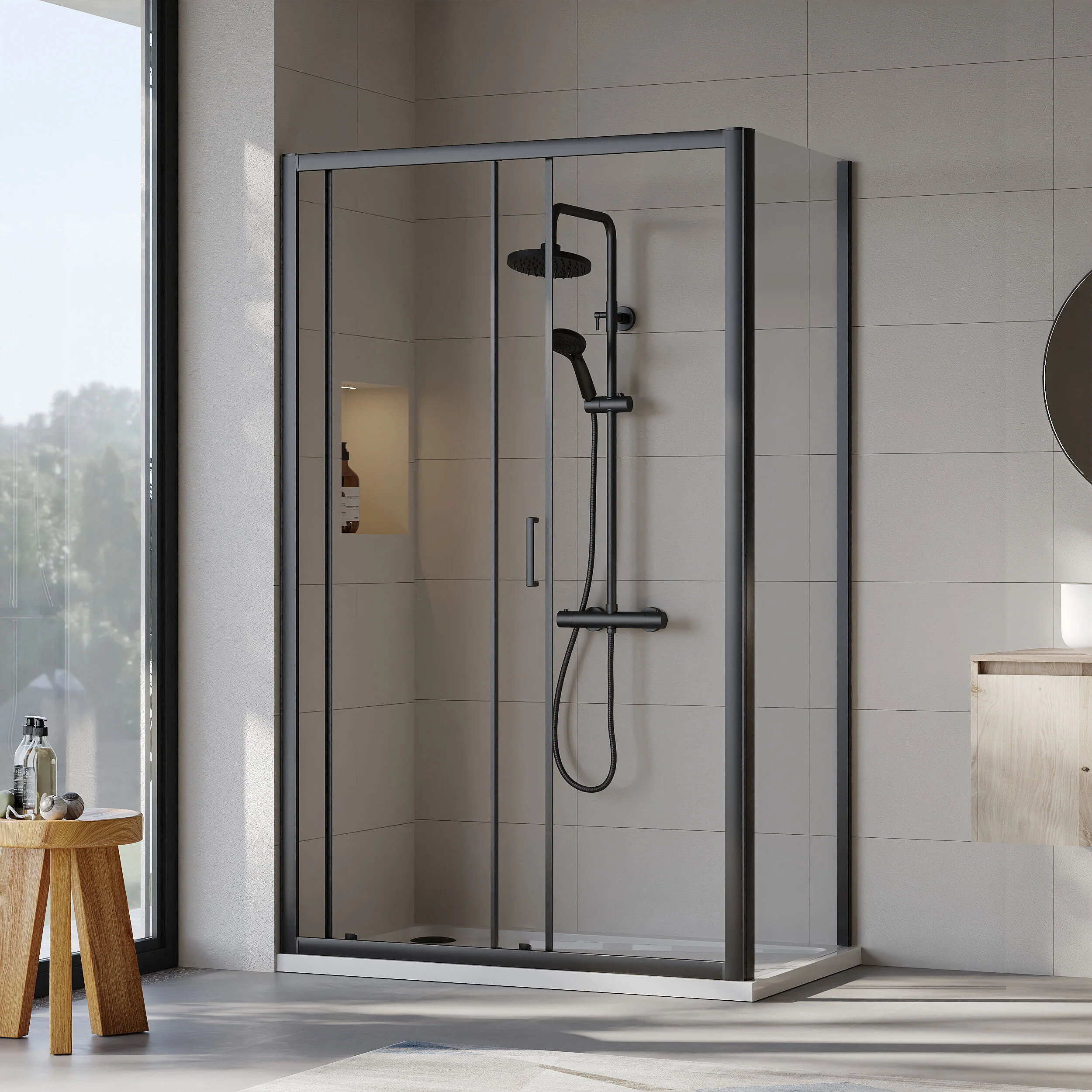 Almington Sliding Shower Door, Side Panel and Shower Tray - Choice of Size and Finish - Image 66