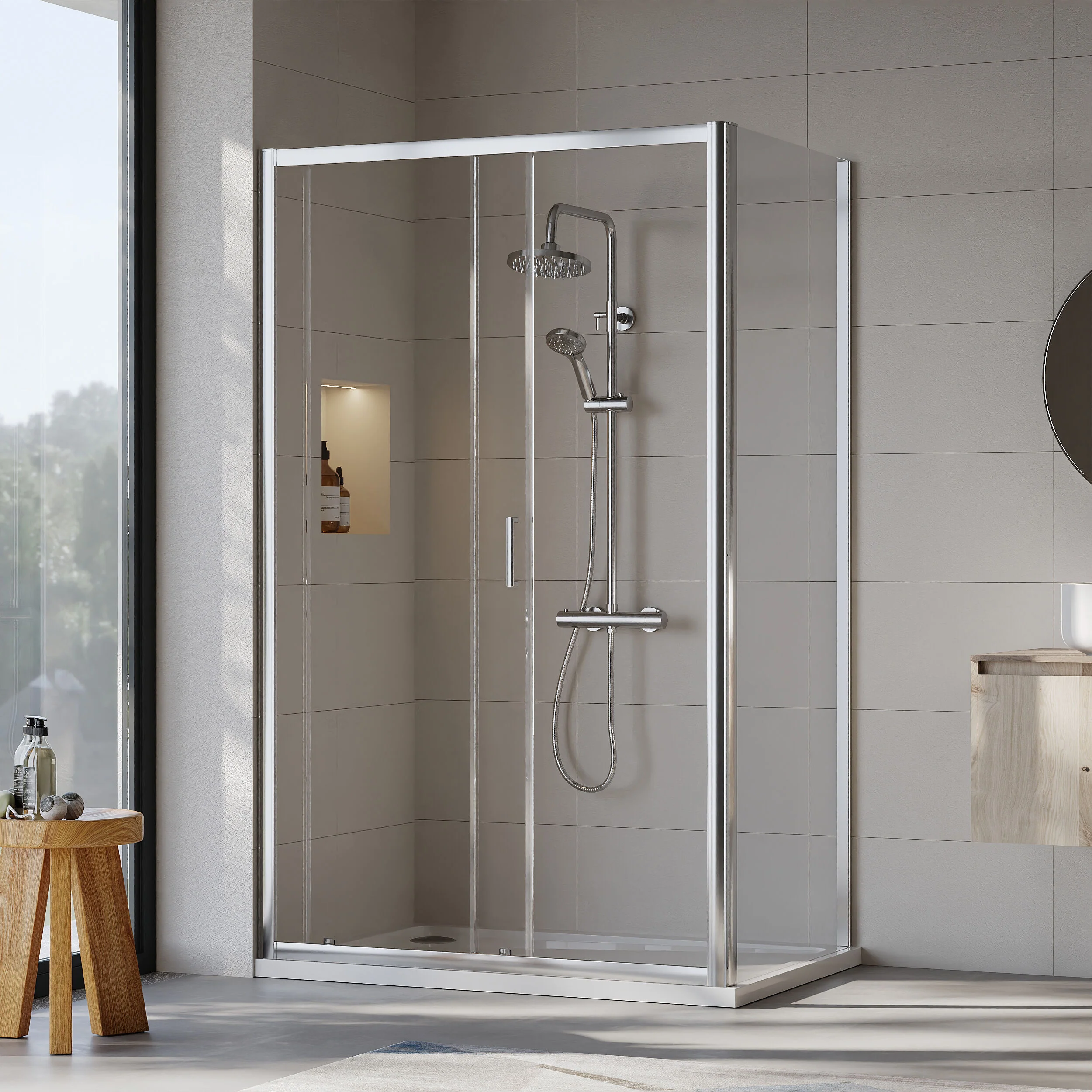 Almington Sliding Shower Door, Side Panel and Shower Tray - Choice of Size and Finish - Image 67