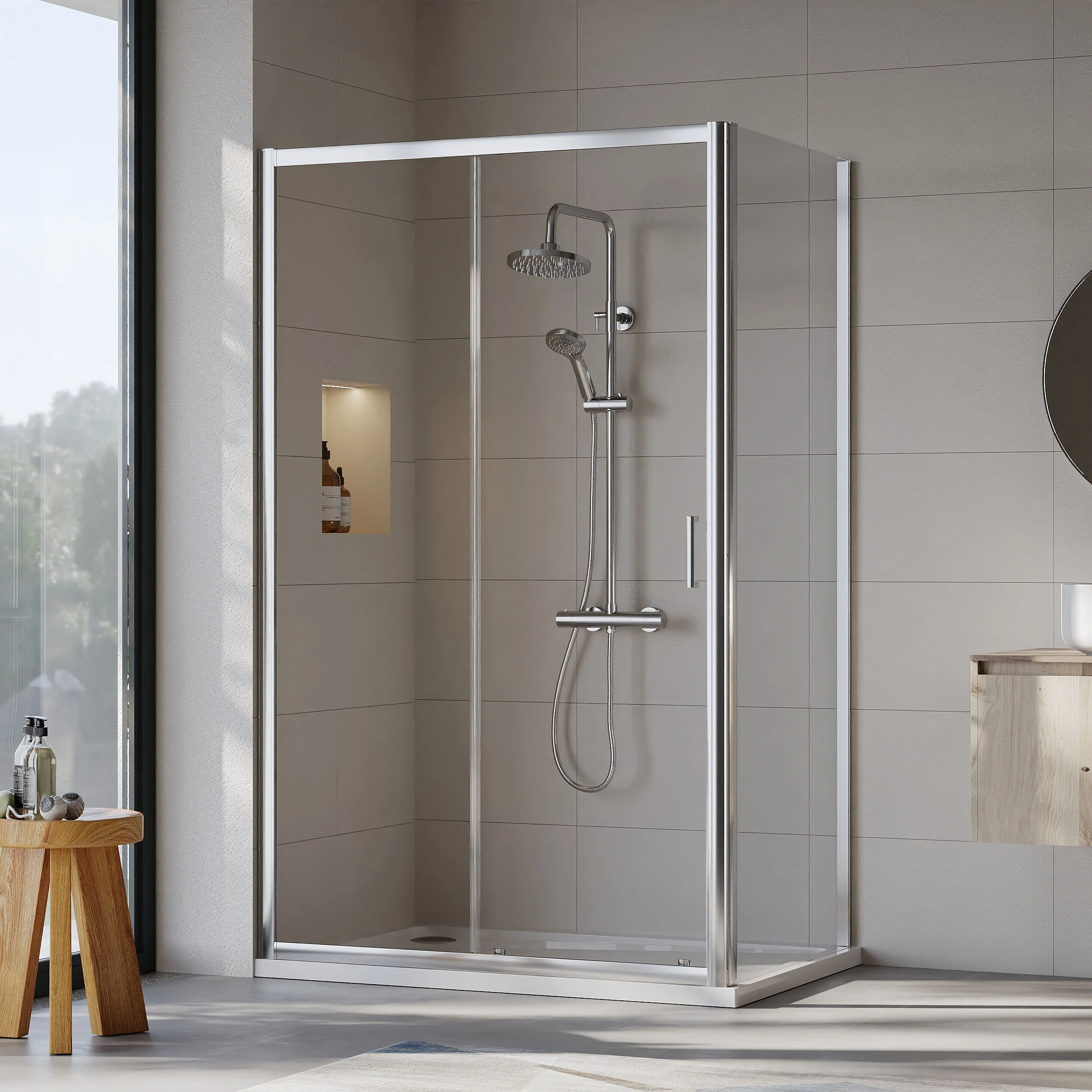 Almington Sliding Shower Door, Side Panel and Shower Tray - Choice of Size and Finish - Image 68
