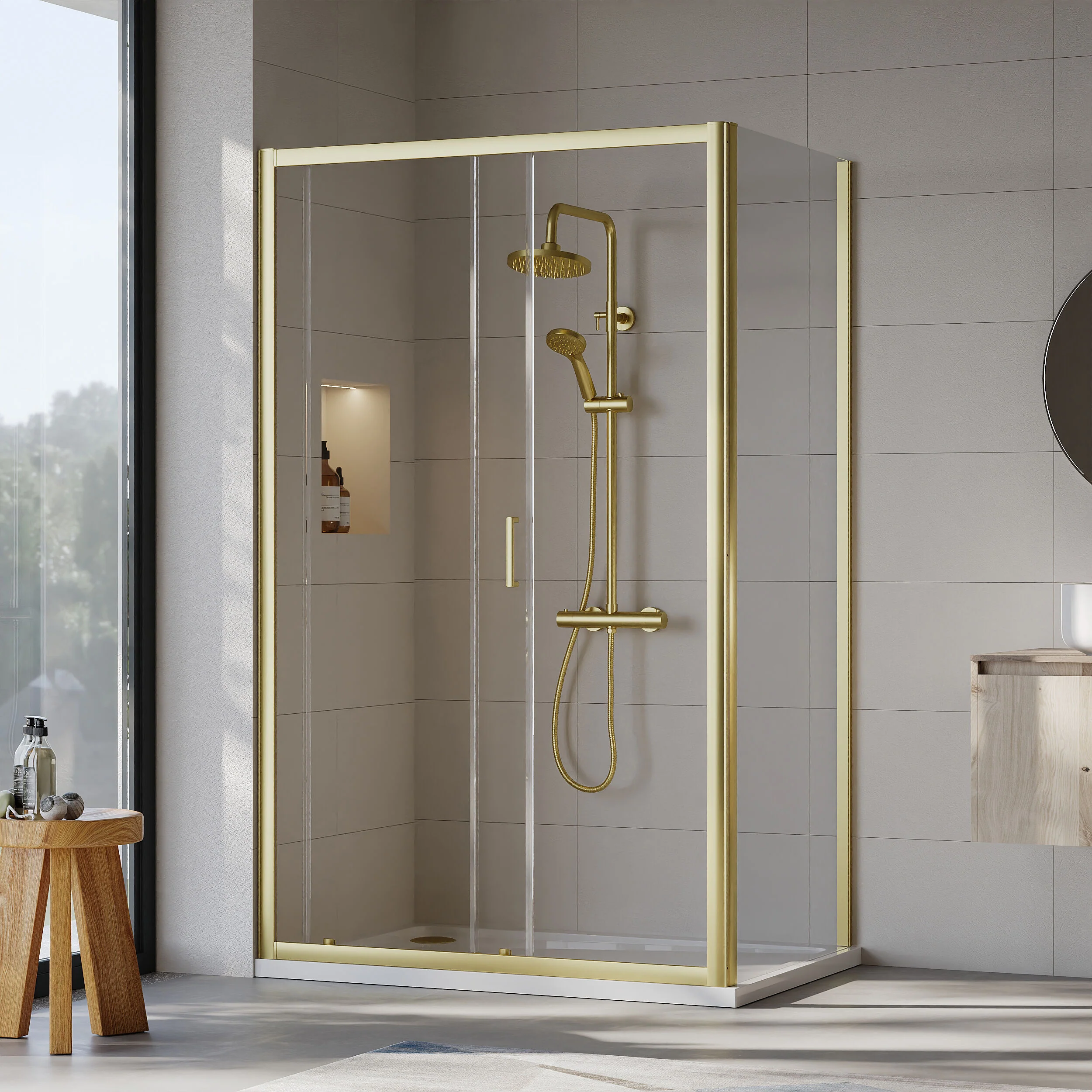 Almington Sliding Shower Door, Side Panel and Shower Tray - Choice of Size and Finish - Image 69