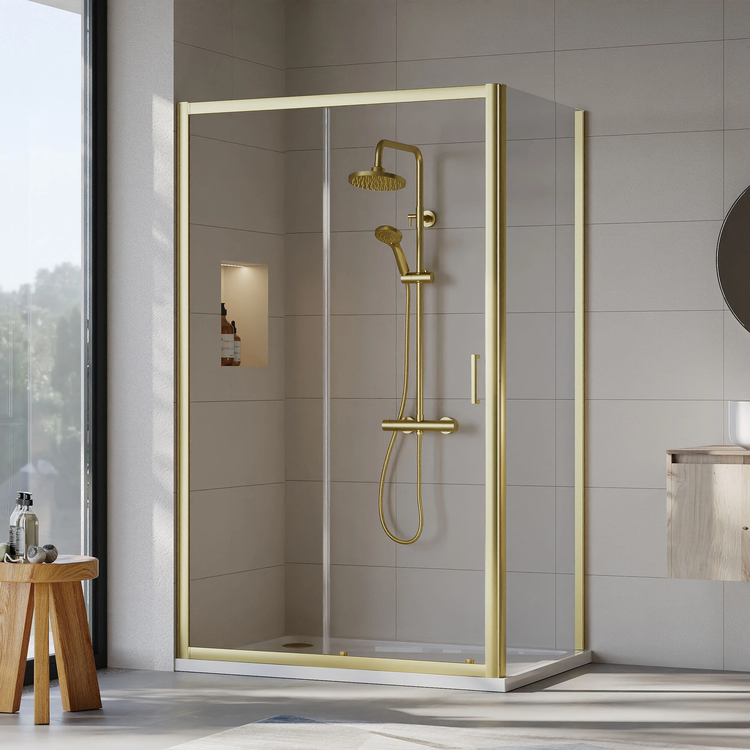 Almington Sliding Shower Door, Side Panel and Shower Tray - Choice of Size and Finish - Image 70