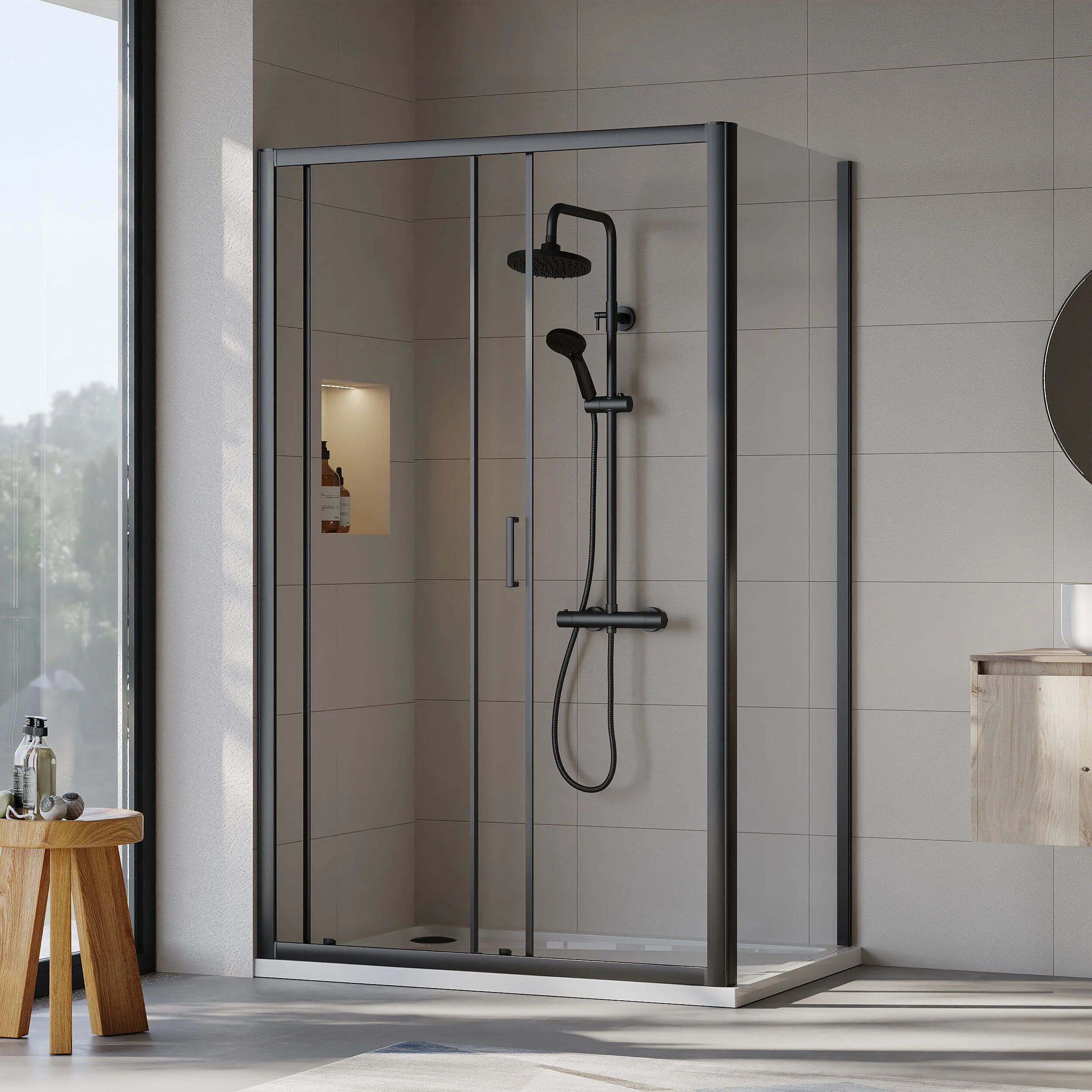 Almington Sliding Shower Door, Side Panel and Shower Tray - Choice of Size and Finish - Image 71