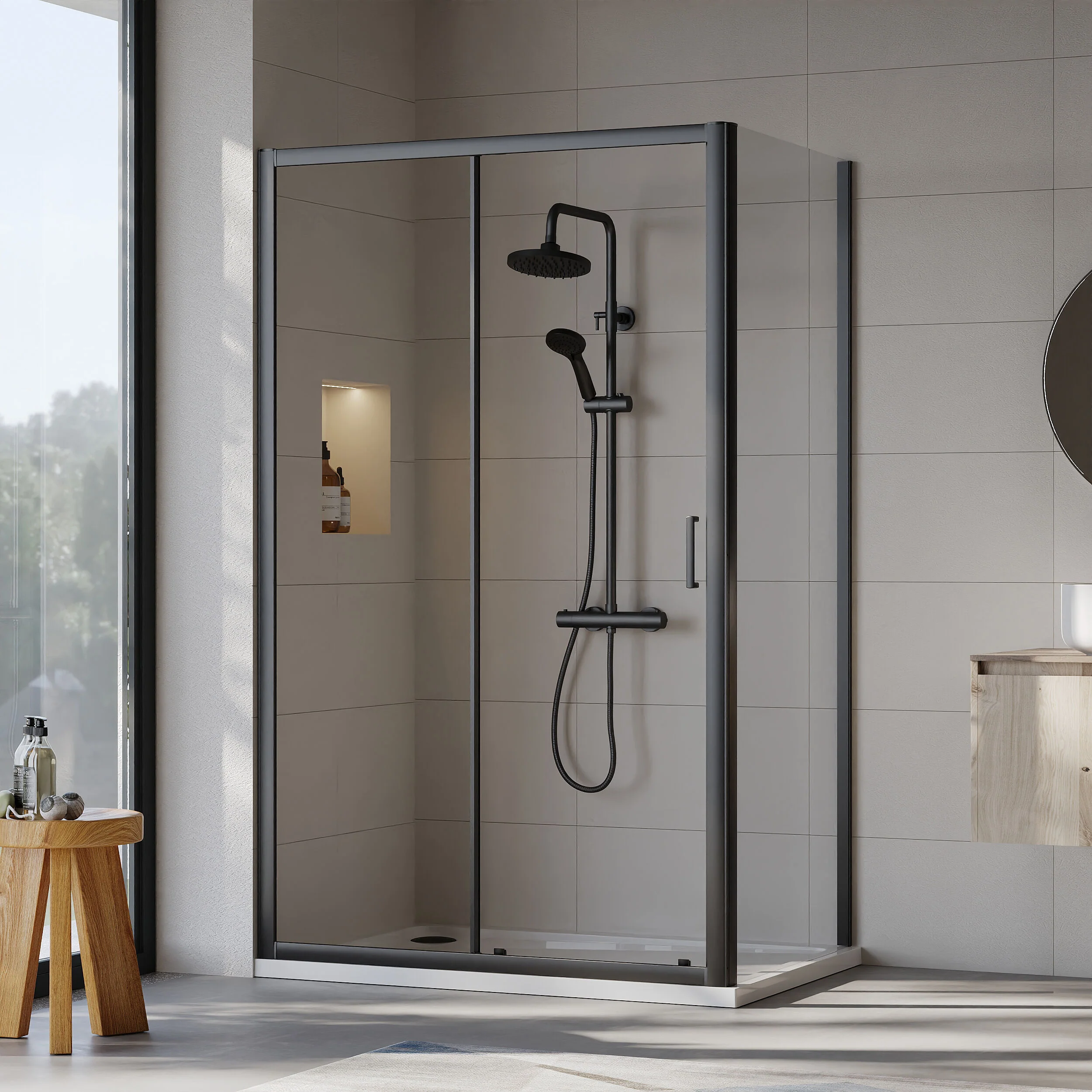 Almington Sliding Shower Door, Side Panel and Shower Tray - Choice of Size and Finish - Image 72