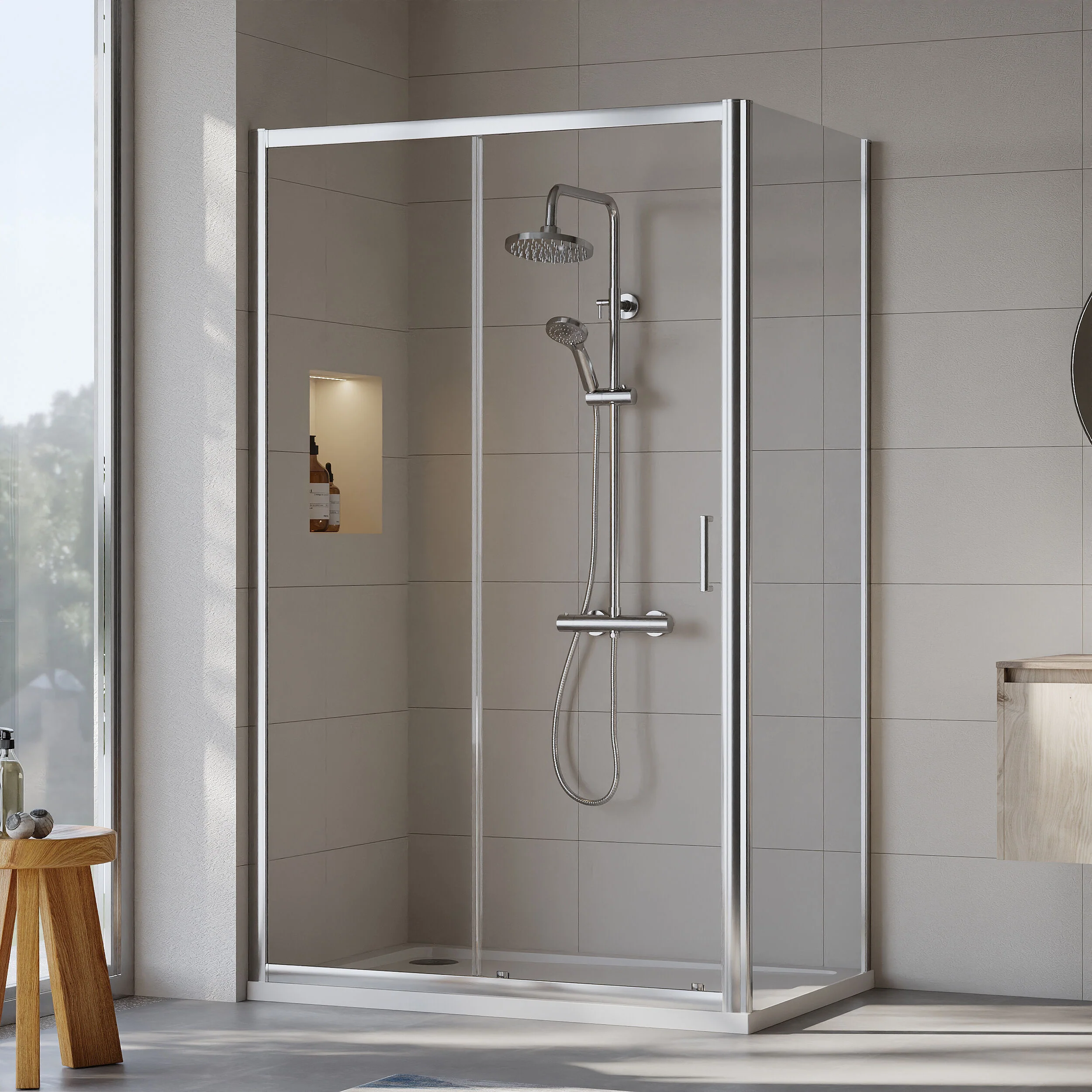 Almington Sliding Shower Door, Side Panel and Shower Tray - Choice of Size and Finish - Image 73