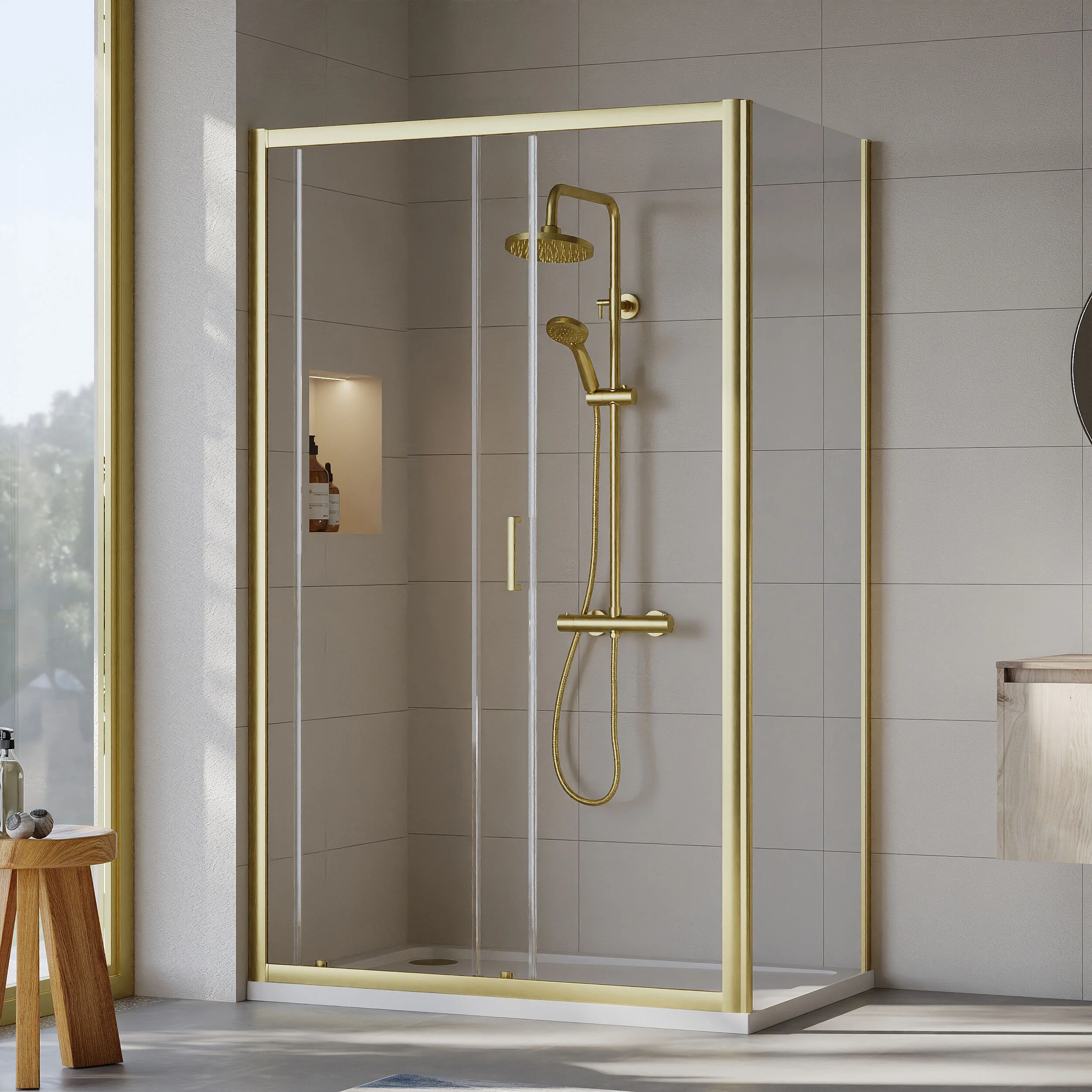 Almington Sliding Shower Door, Side Panel and Shower Tray - Choice of Size and Finish - Image 75