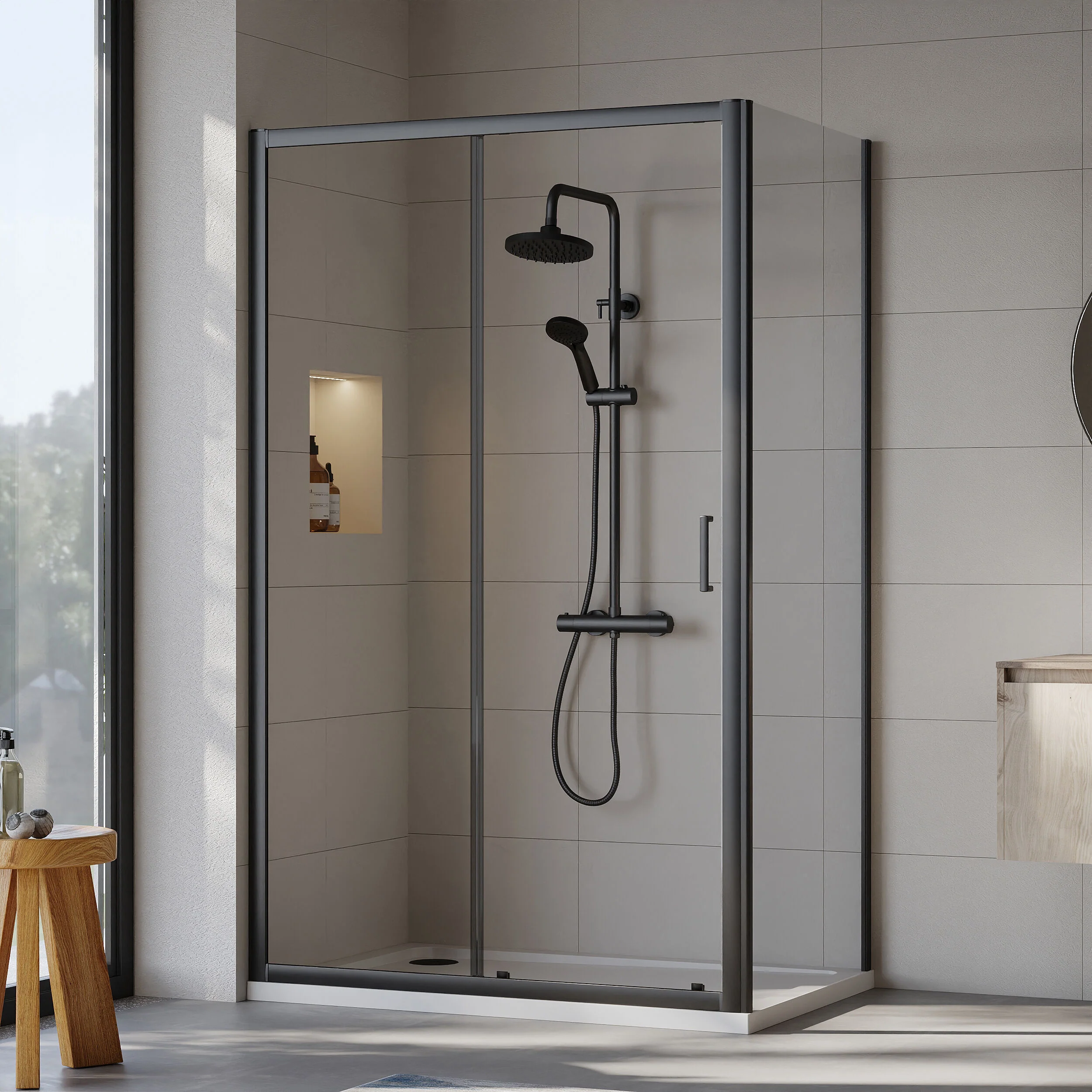 Almington Sliding Shower Door, Side Panel and Shower Tray - Choice of Size and Finish - Image 76