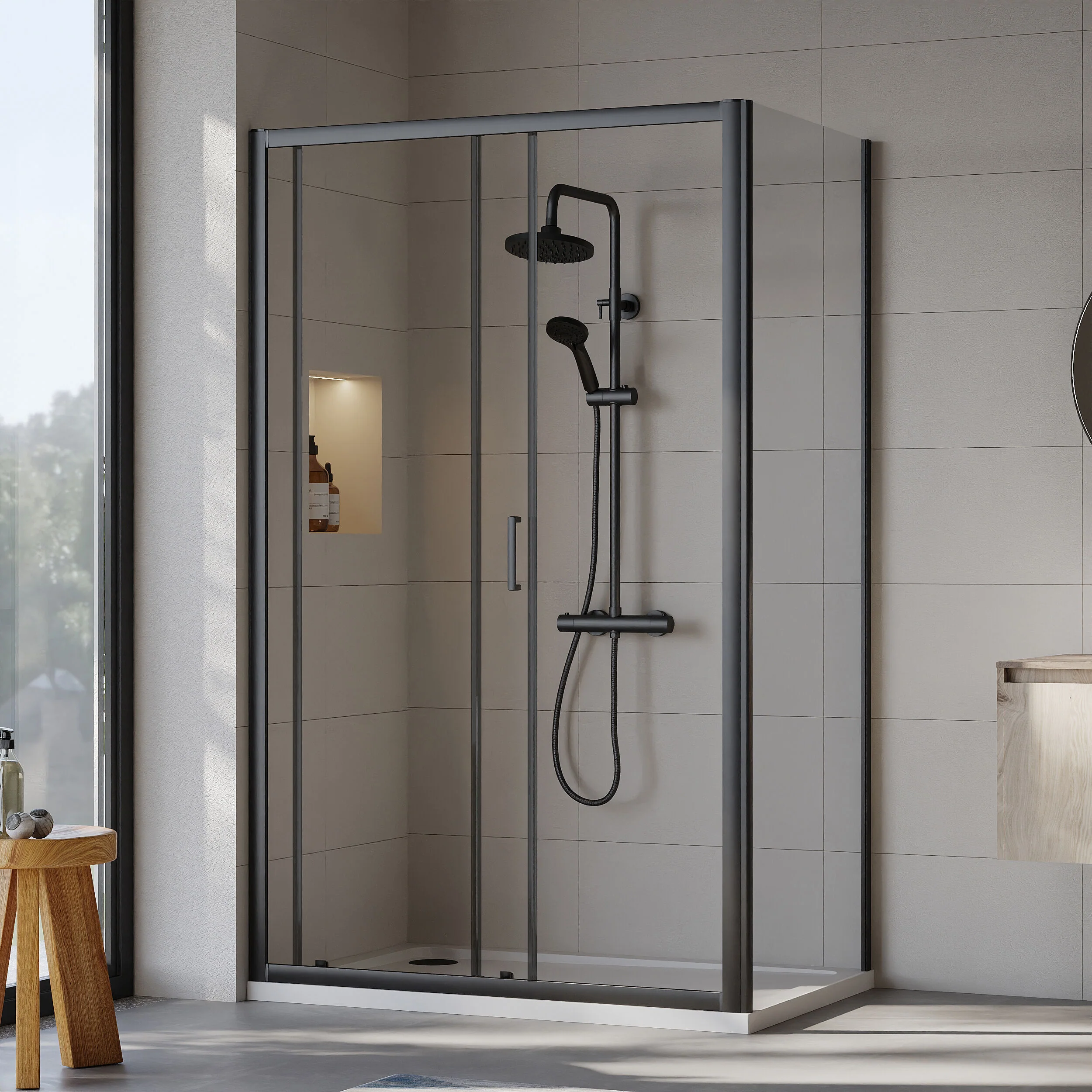 Almington Sliding Shower Door, Side Panel and Shower Tray - Choice of Size and Finish - Image 77