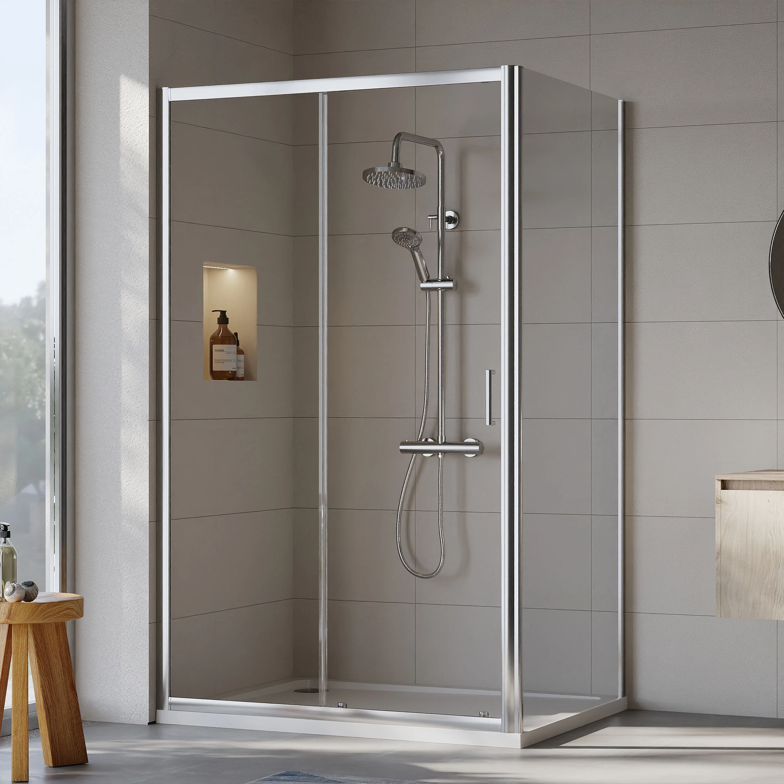 Almington Sliding Shower Door, Side Panel and Shower Tray - Choice of Size and Finish - Image 78
