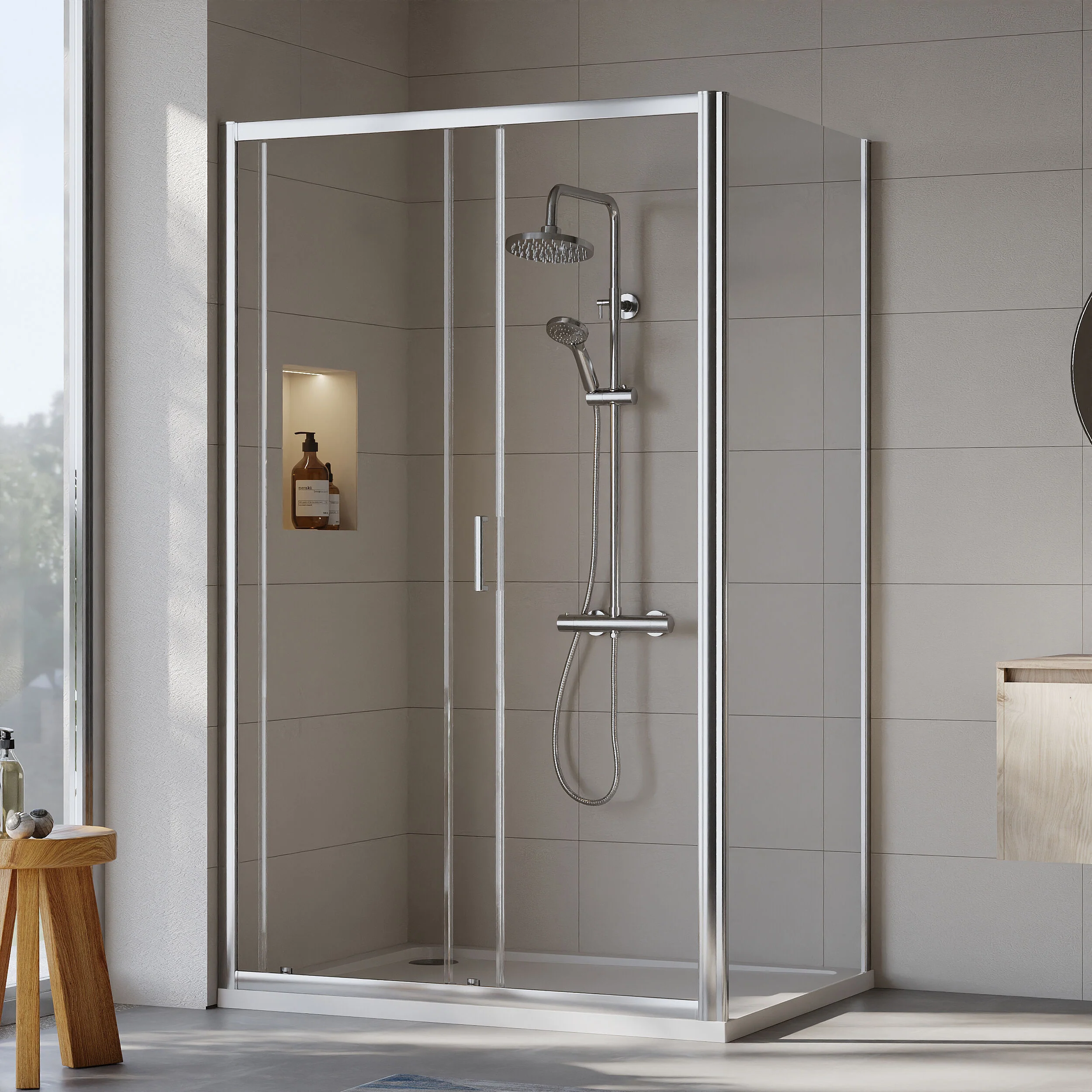 Almington Sliding Shower Door, Side Panel and Shower Tray - Choice of Size and Finish - Image 79