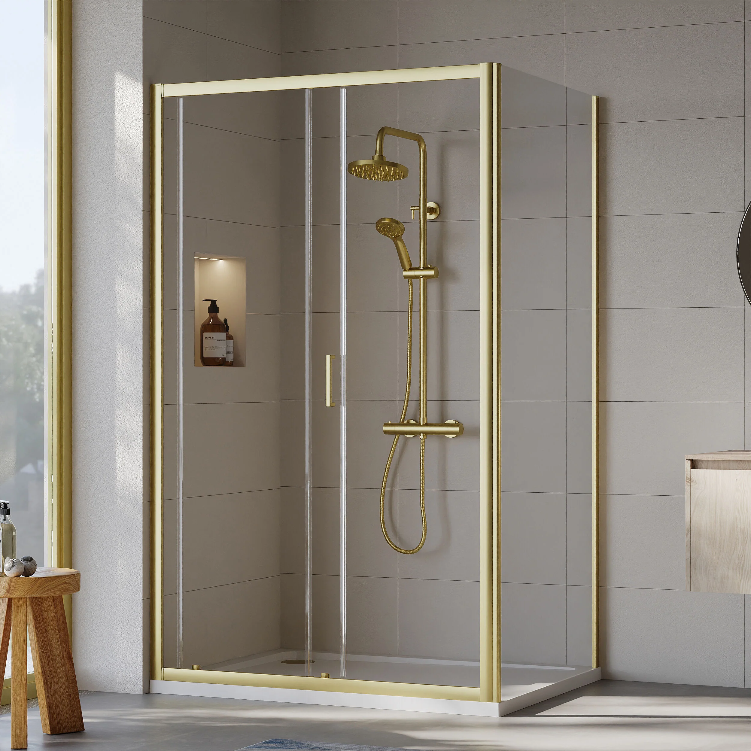 Almington Sliding Shower Door, Side Panel and Shower Tray - Choice of Size and Finish - Image 81