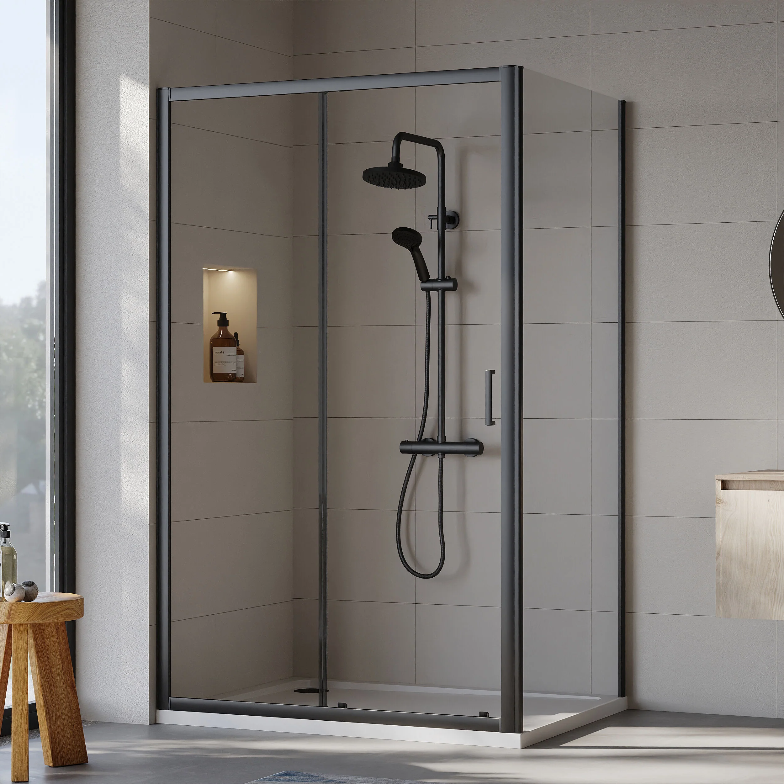 Almington Sliding Shower Door, Side Panel and Shower Tray - Choice of Size and Finish - Image 82