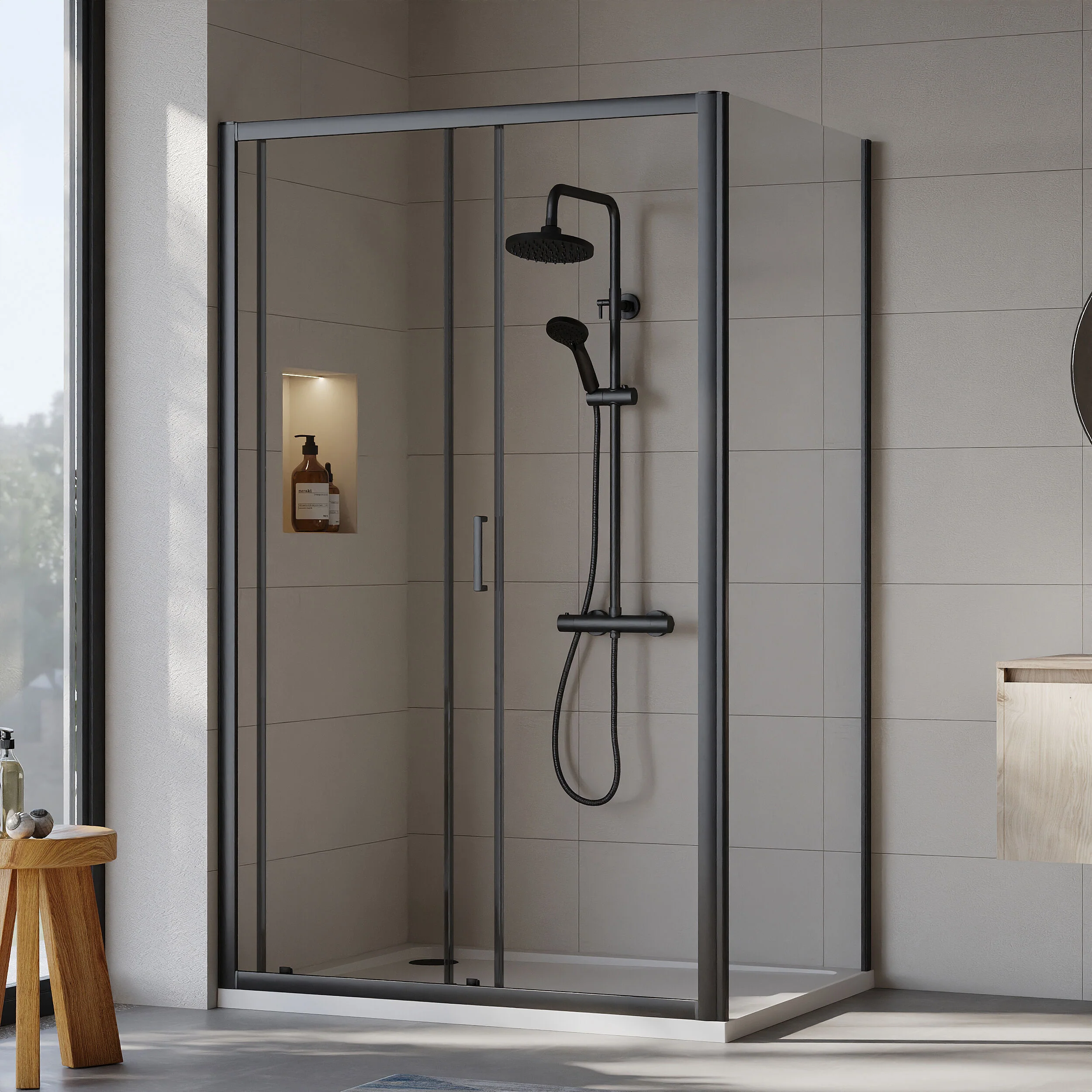 Almington Sliding Shower Door, Side Panel and Shower Tray - Choice of Size and Finish - Image 83