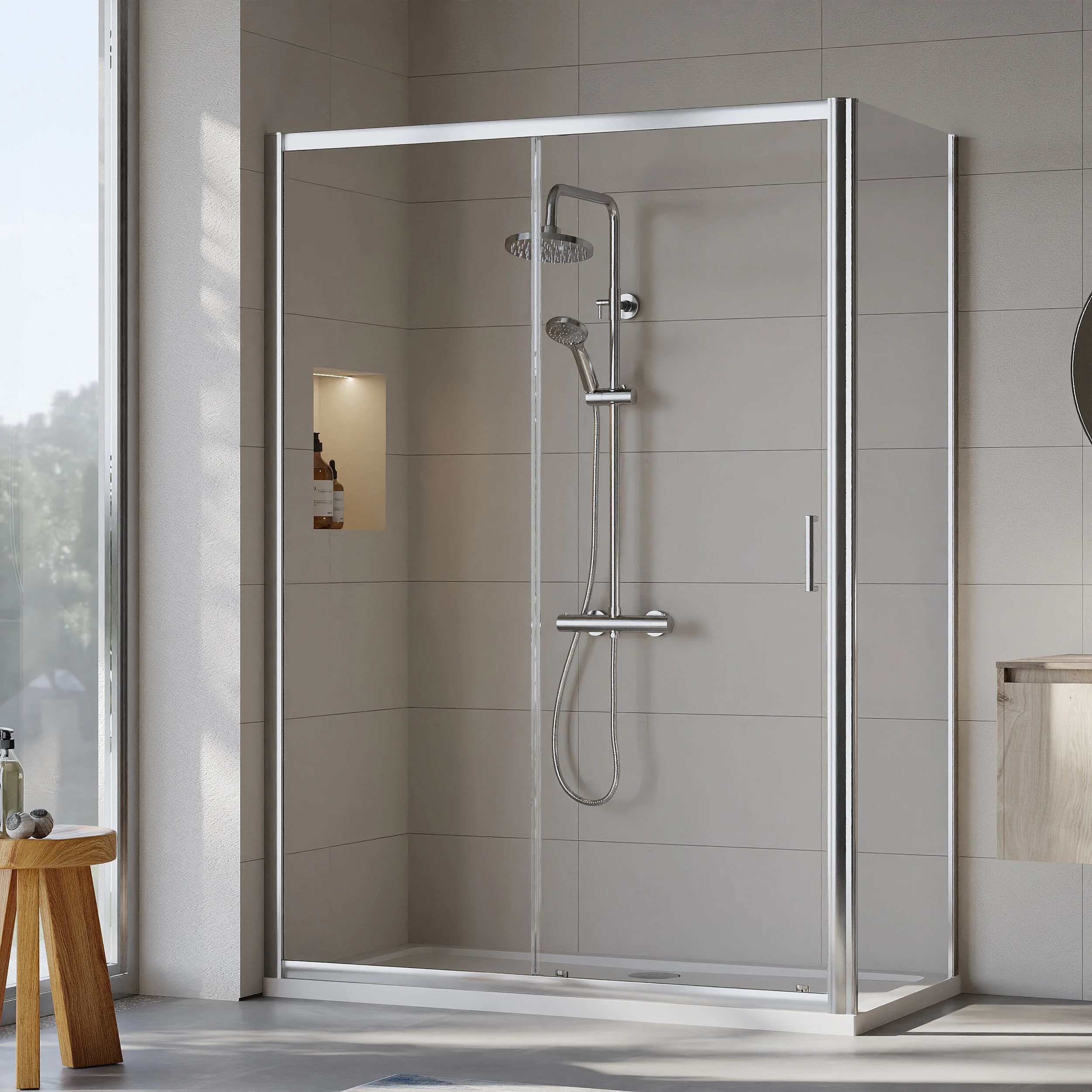 Almington Sliding Shower Door, Side Panel and Shower Tray - Choice of Size and Finish - Image 84
