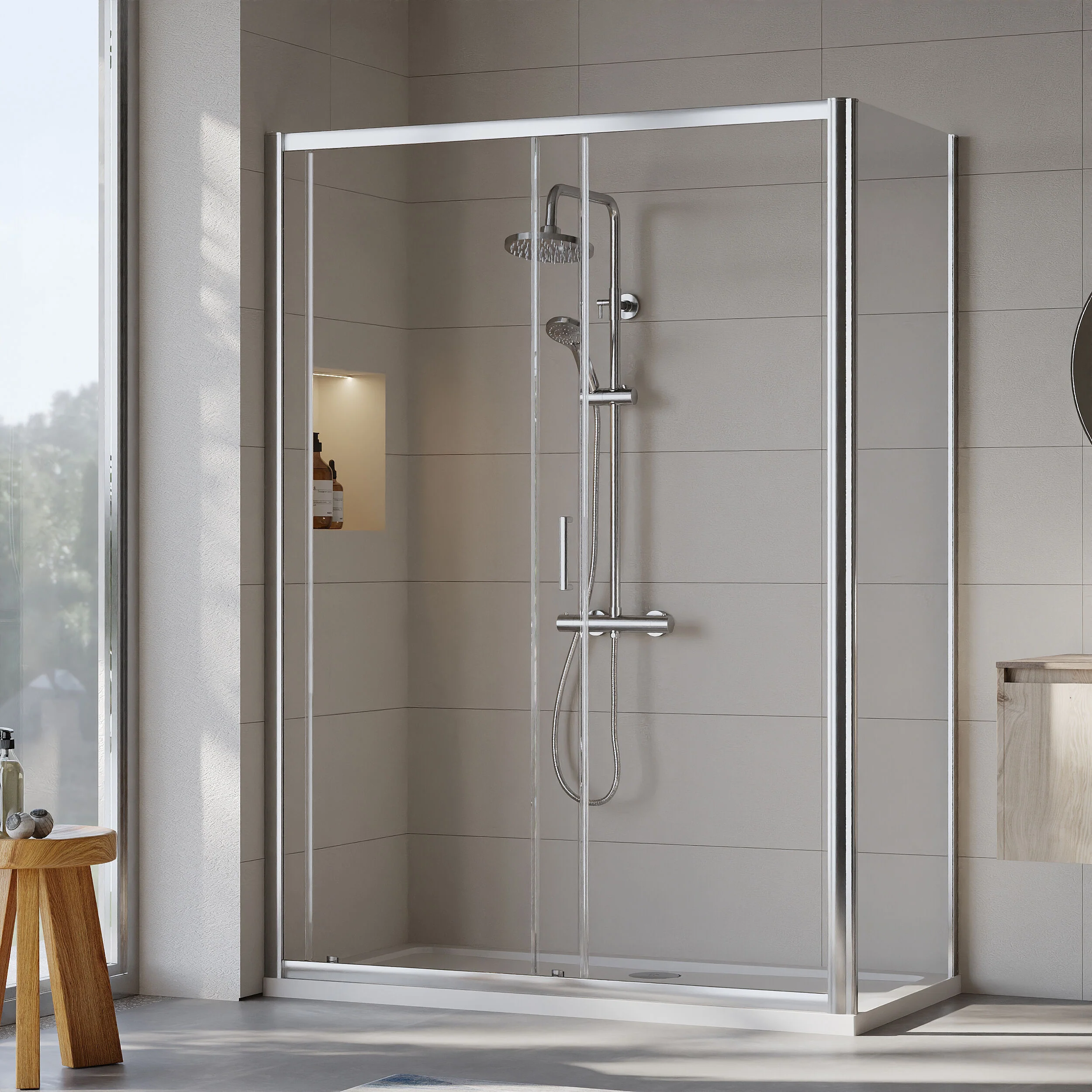 Almington Sliding Shower Door, Side Panel and Shower Tray - Choice of Size and Finish - Image 85