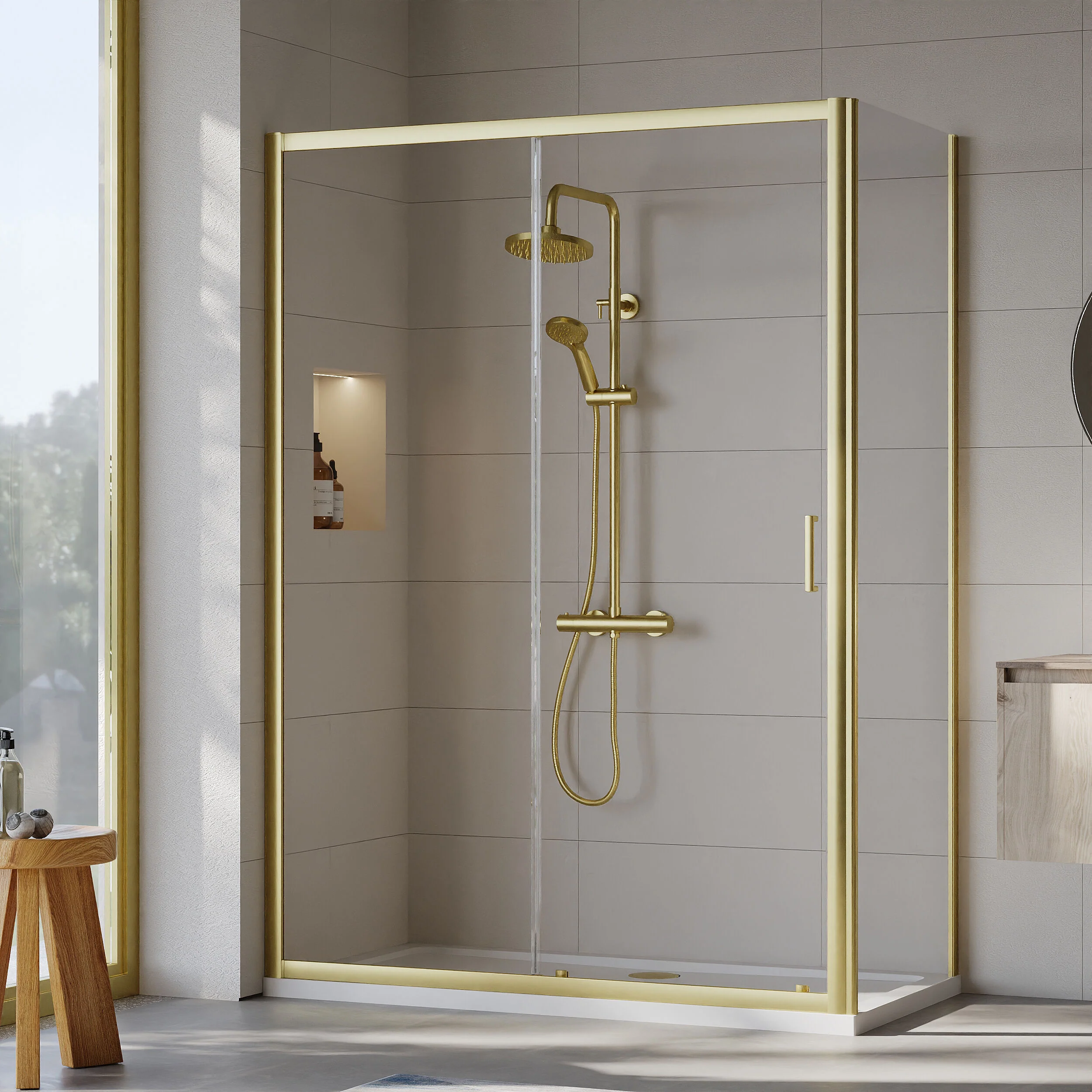 Almington Sliding Shower Door, Side Panel and Shower Tray - Choice of Size and Finish - Image 86