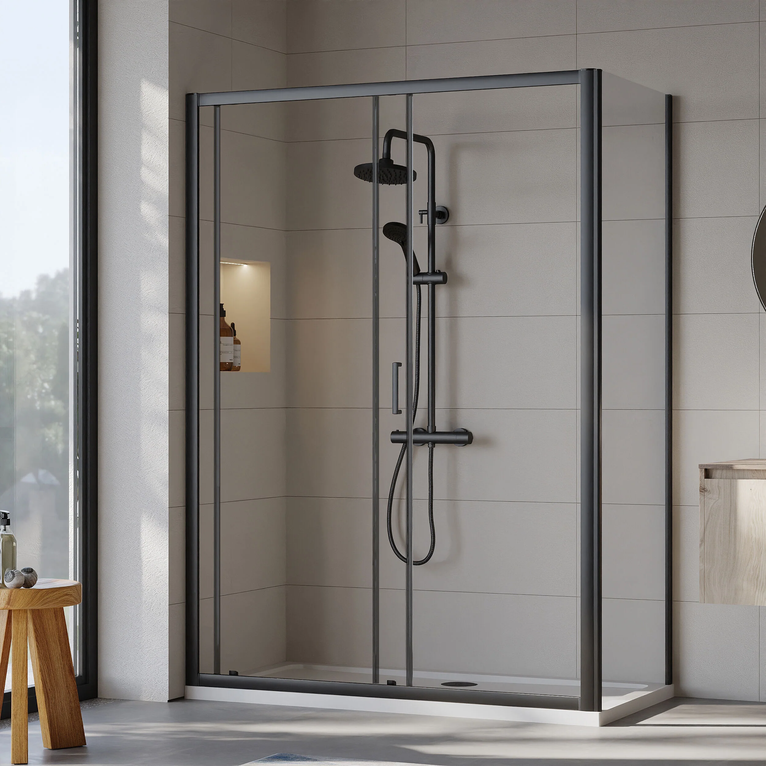 Almington Sliding Shower Door, Side Panel and Shower Tray - Choice of Size and Finish - Image 89