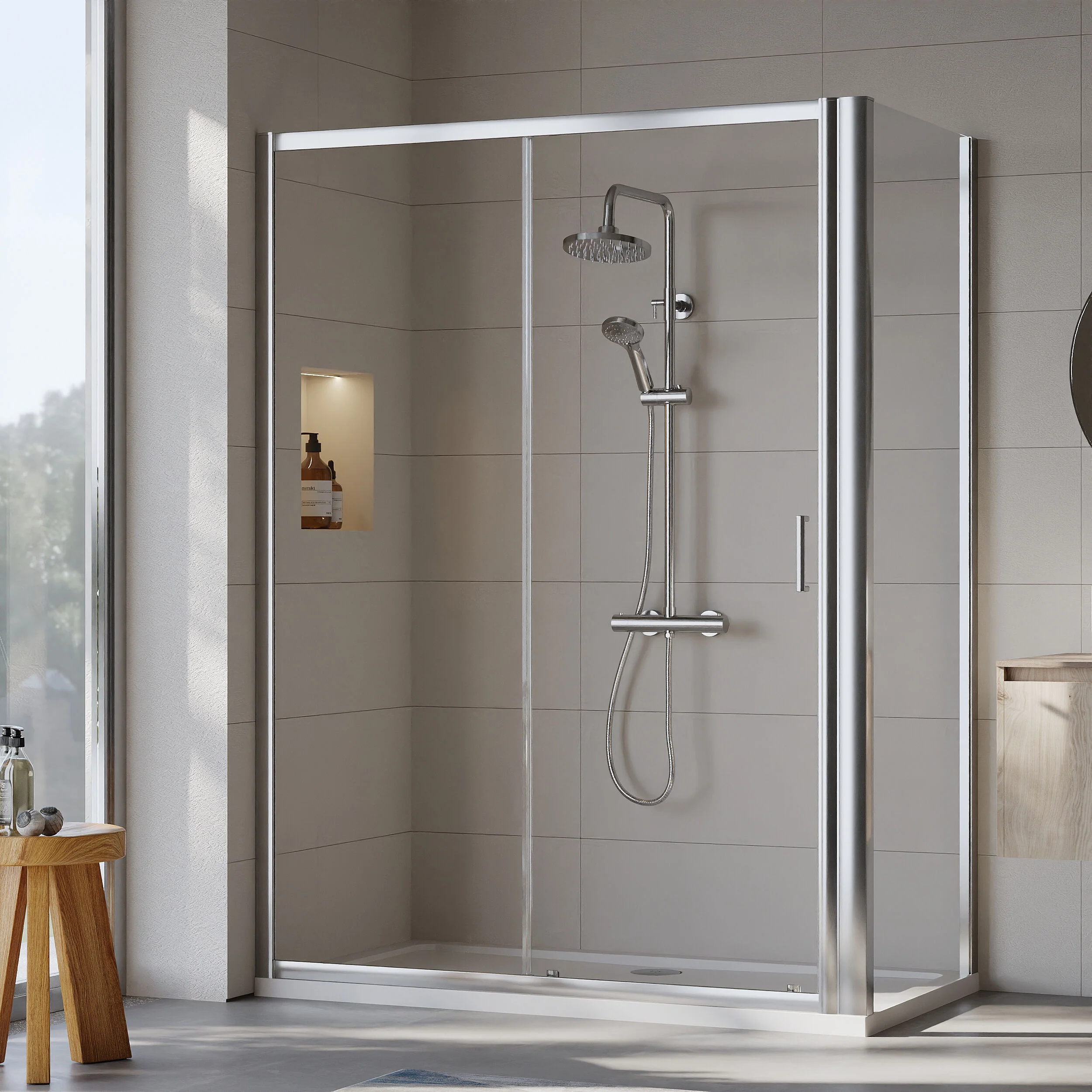 Almington Sliding Shower Door, Side Panel and Shower Tray - Choice of Size and Finish - Image 90