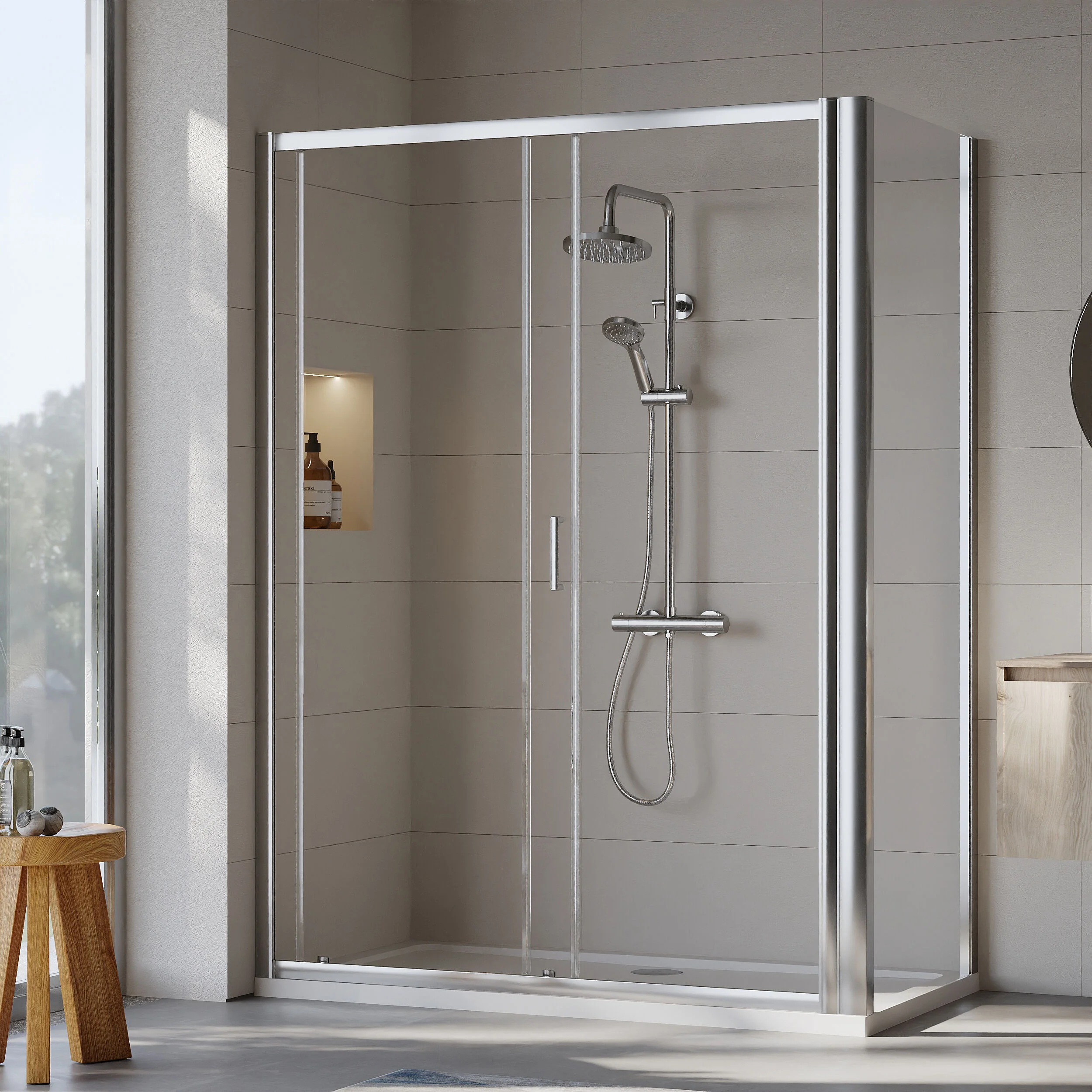 Almington Sliding Shower Door, Side Panel and Shower Tray - Choice of Size and Finish - Image 91