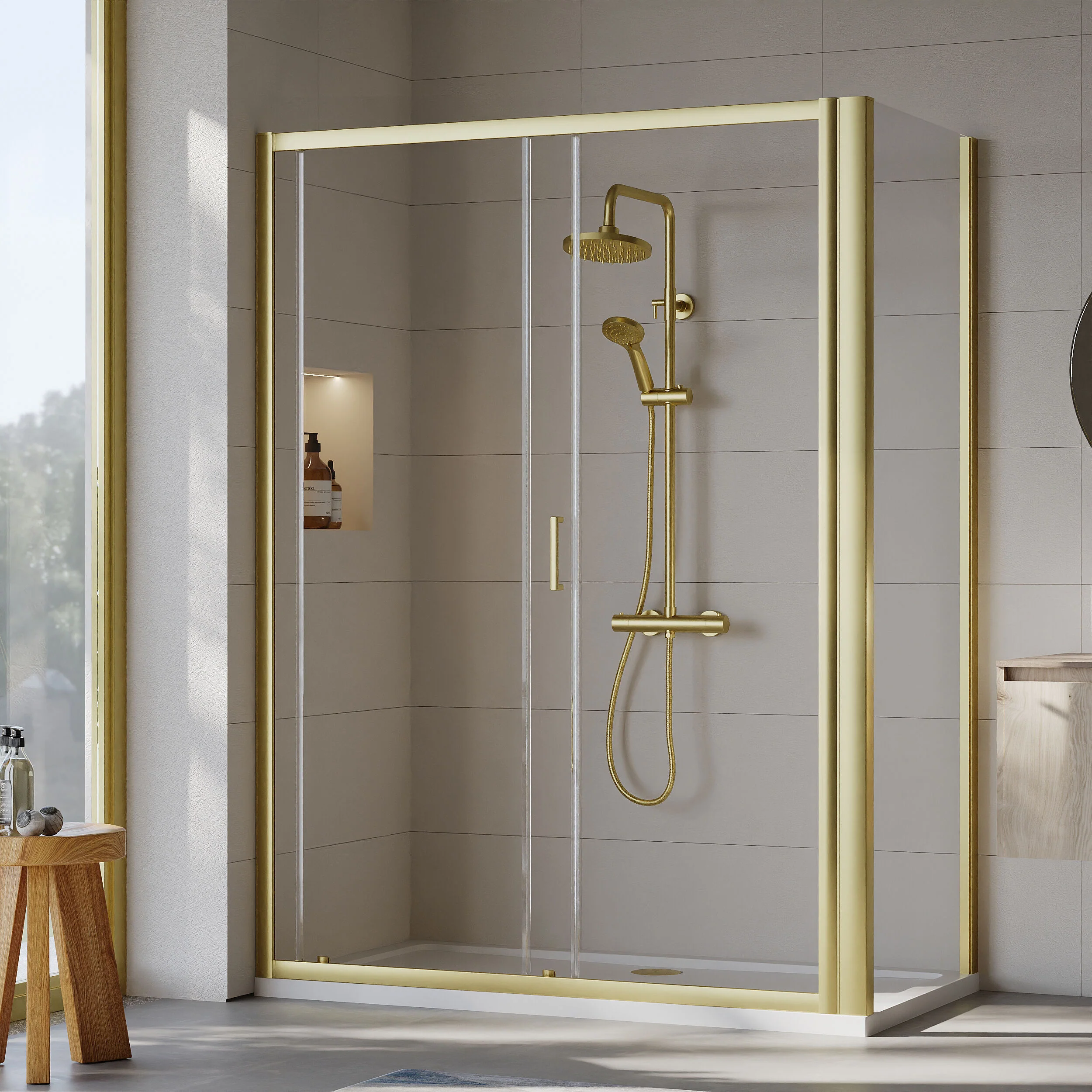 Almington Sliding Shower Door, Side Panel and Shower Tray - Choice of Size and Finish - Image 93