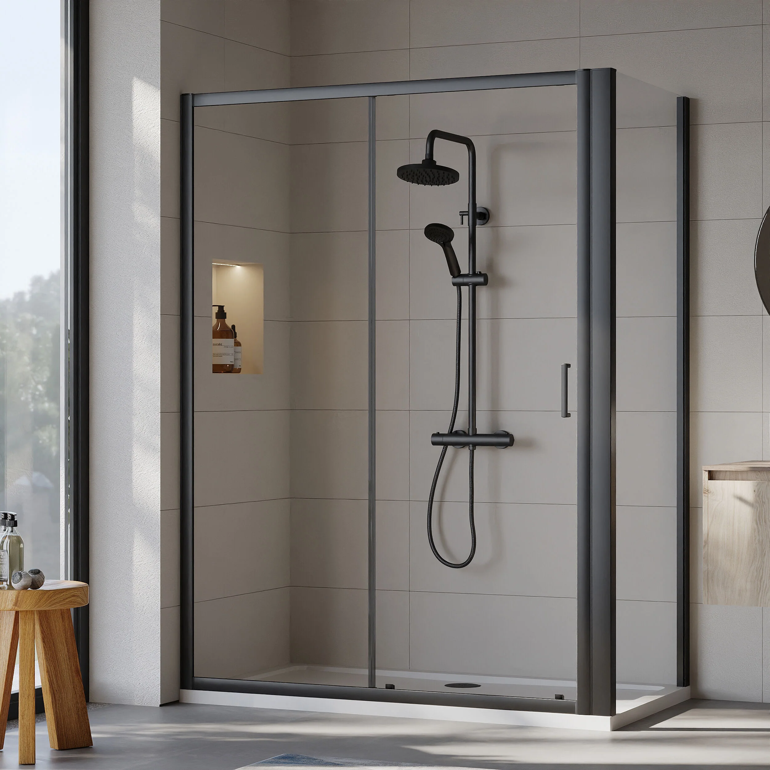 Almington Sliding Shower Door, Side Panel and Shower Tray - Choice of Size and Finish - Image 94
