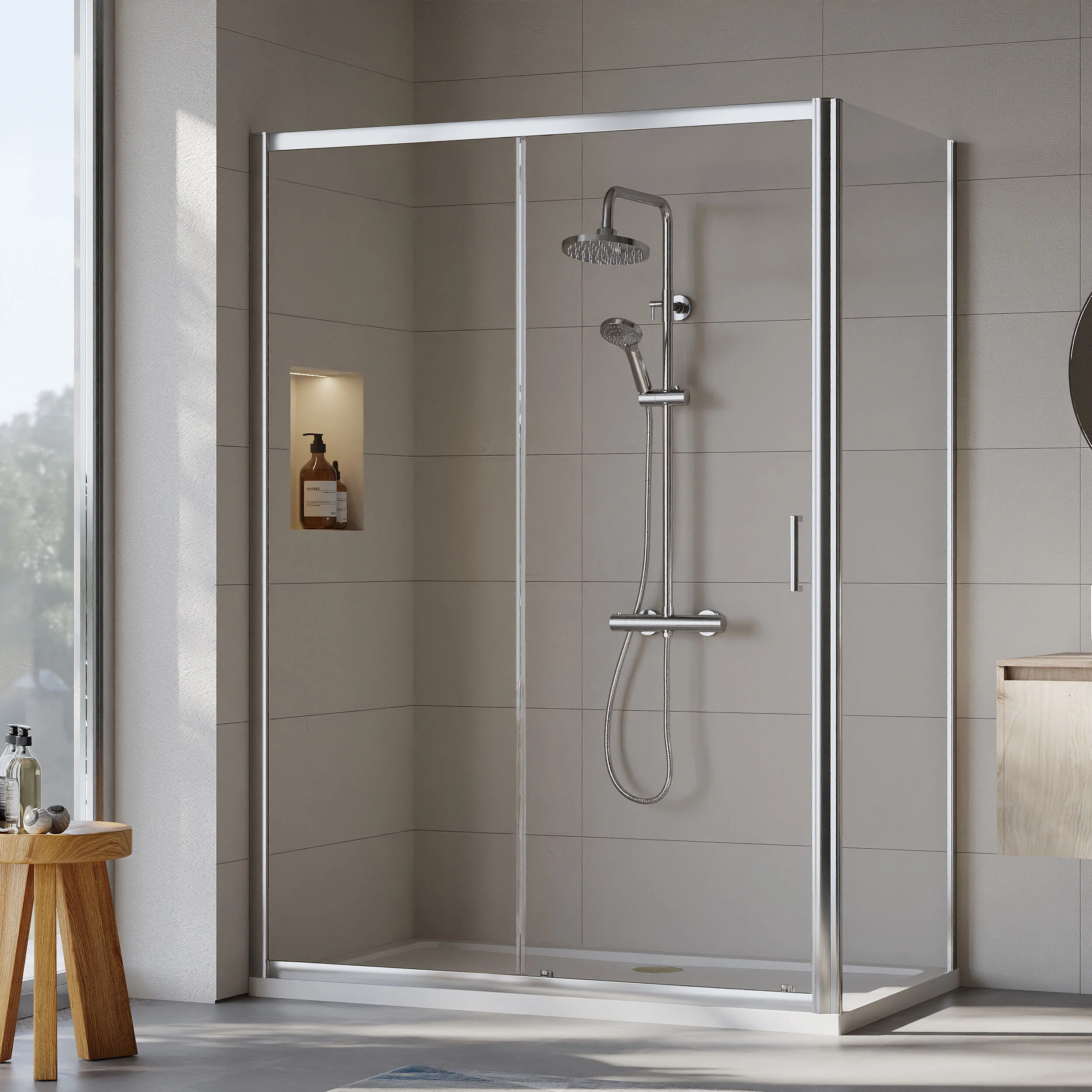 Almington Sliding Shower Door, Side Panel and Shower Tray - Choice of Size and Finish - Image 96