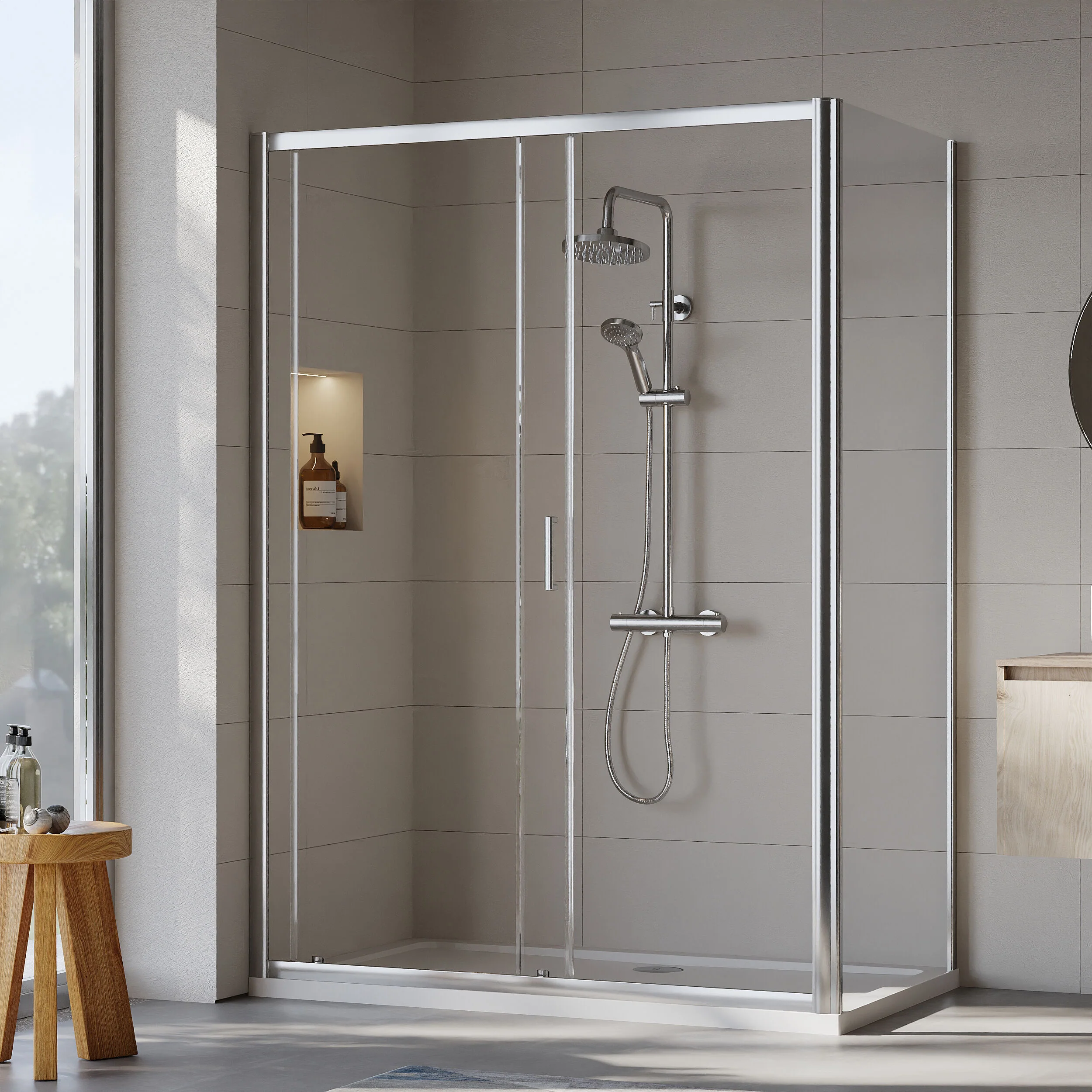 Almington Sliding Shower Door, Side Panel and Shower Tray - Choice of Size and Finish - Image 97