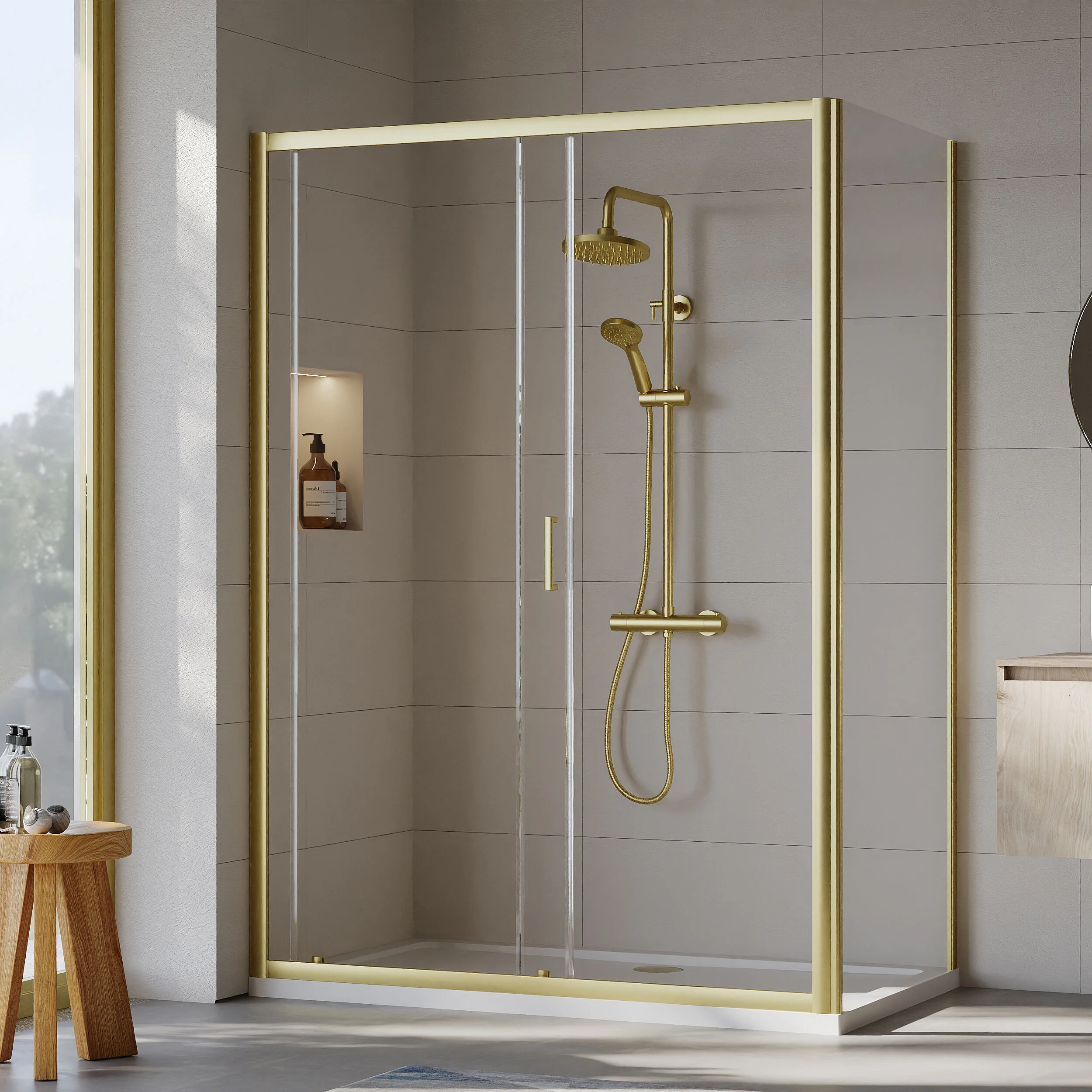 Almington Sliding Shower Door, Side Panel and Shower Tray - Choice of Size and Finish - Image 99