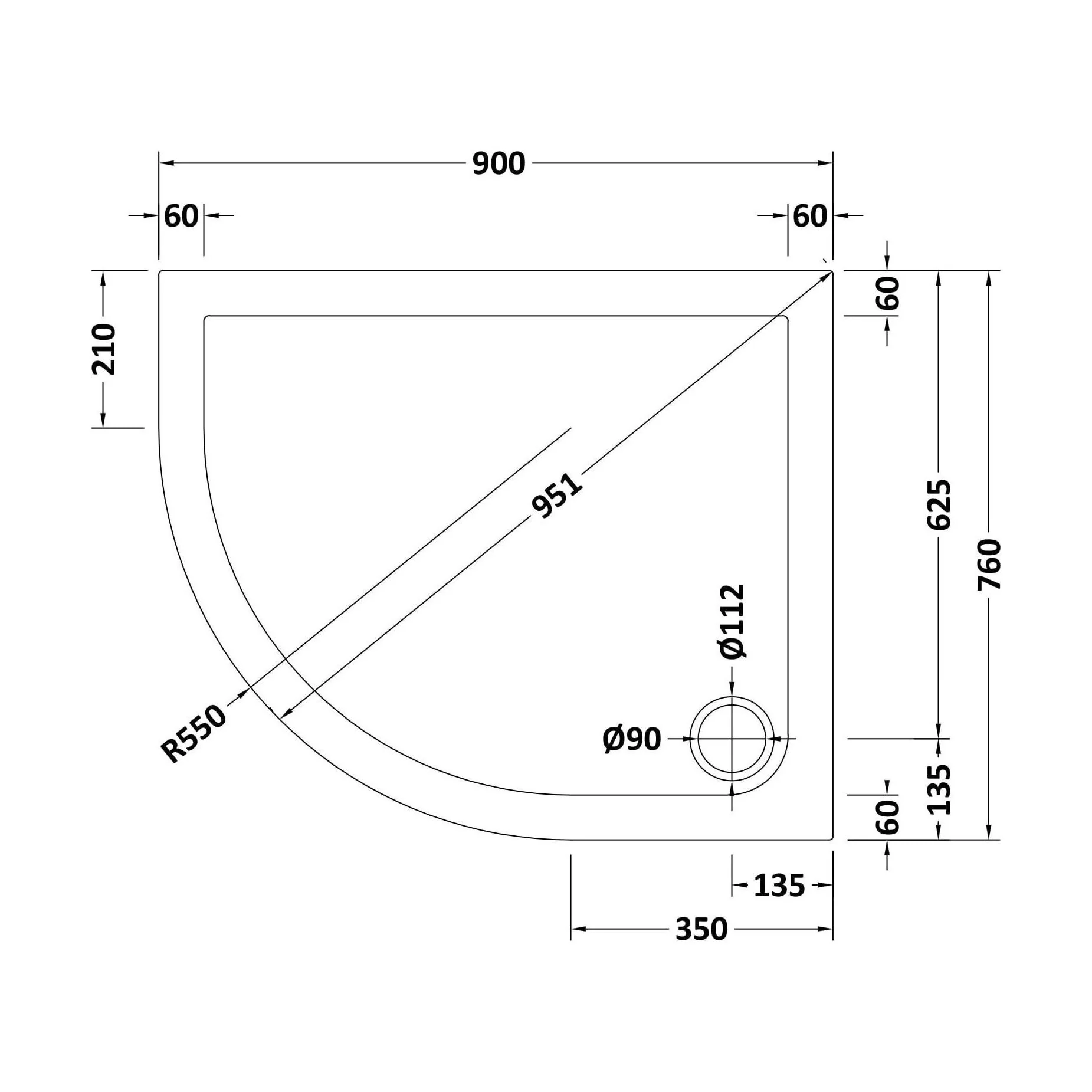 Slip Resistant Slimline Offset Quadrant Shower Tray - Choice of Size and Orientation - Image 11
