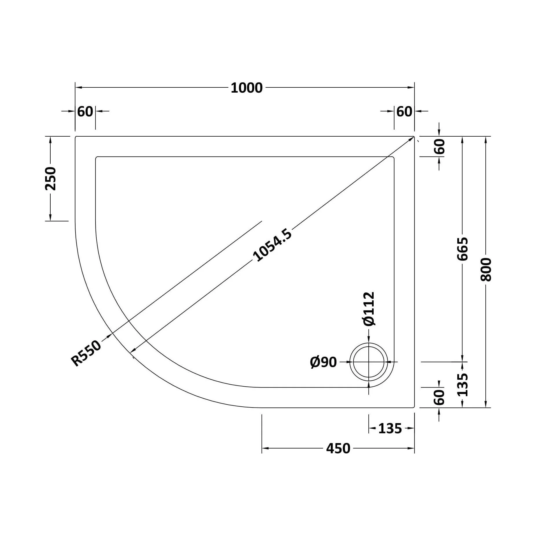 Slip Resistant Slimline Offset Quadrant Shower Tray - Choice of Size and Orientation - Image 13