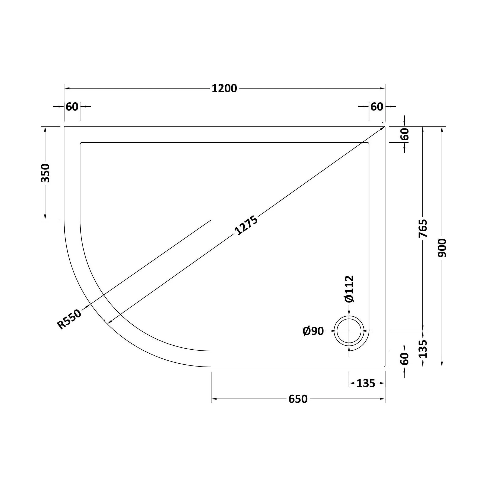 Slip Resistant Slimline Offset Quadrant Shower Tray - Choice of Size and Orientation - Image 17