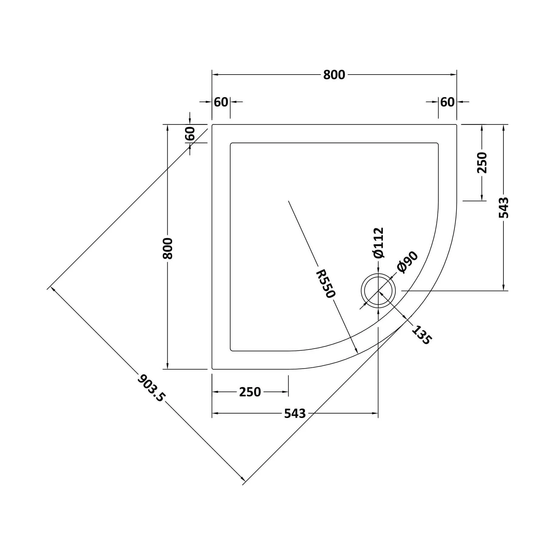 Slip Resistant Slimline Quadrant Shower Tray - 800mm or 900mm - Image 3