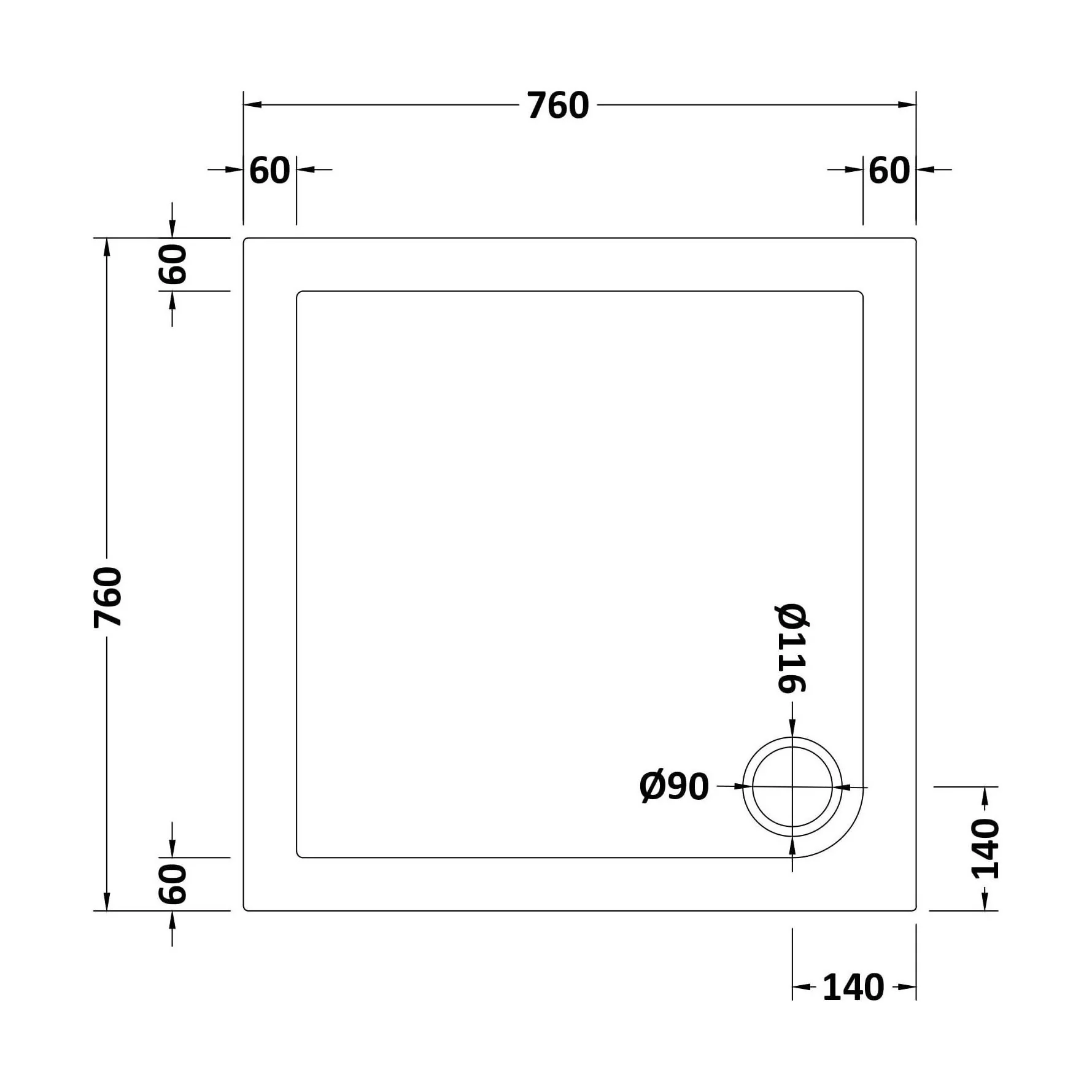 Slip Resistant Slimline Square Shower Tray - Choice of Size - Image 5