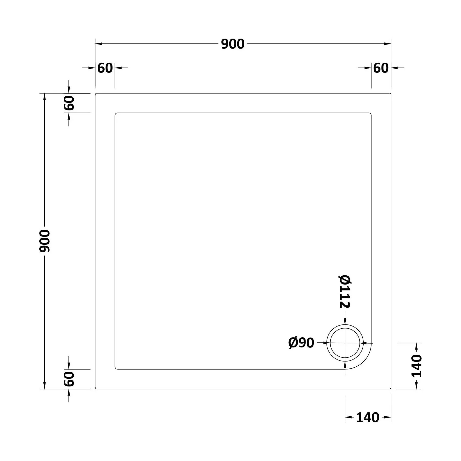 Slip Resistant Slimline Square Shower Tray - Choice of Size - Image 7
