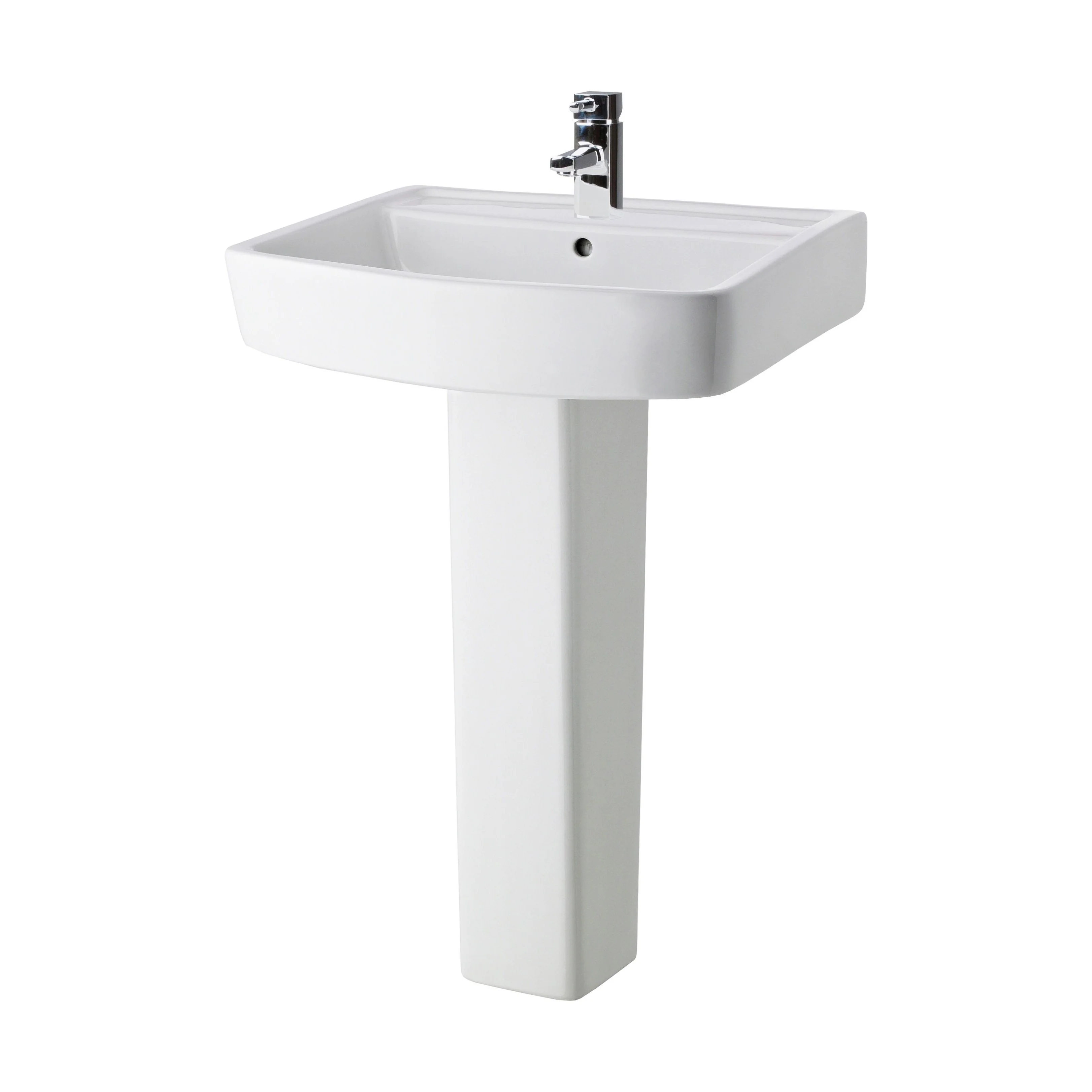 Forsbrook Modern White Square 1 Tap Hole Bathroom Basin & Full Pedestal - Choice of Size (520mm or 600mm) - Image 10