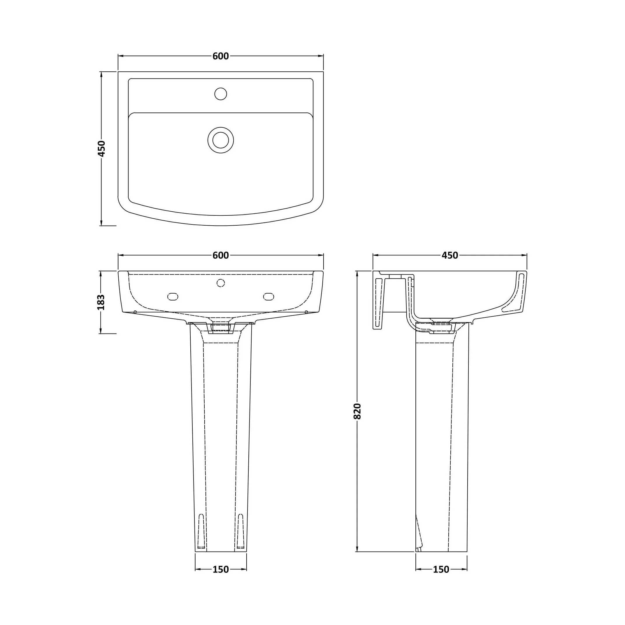 Forsbrook Modern White Square 1 Tap Hole Bathroom Basin & Full Pedestal - Choice of Size (520mm or 600mm) - Image 12