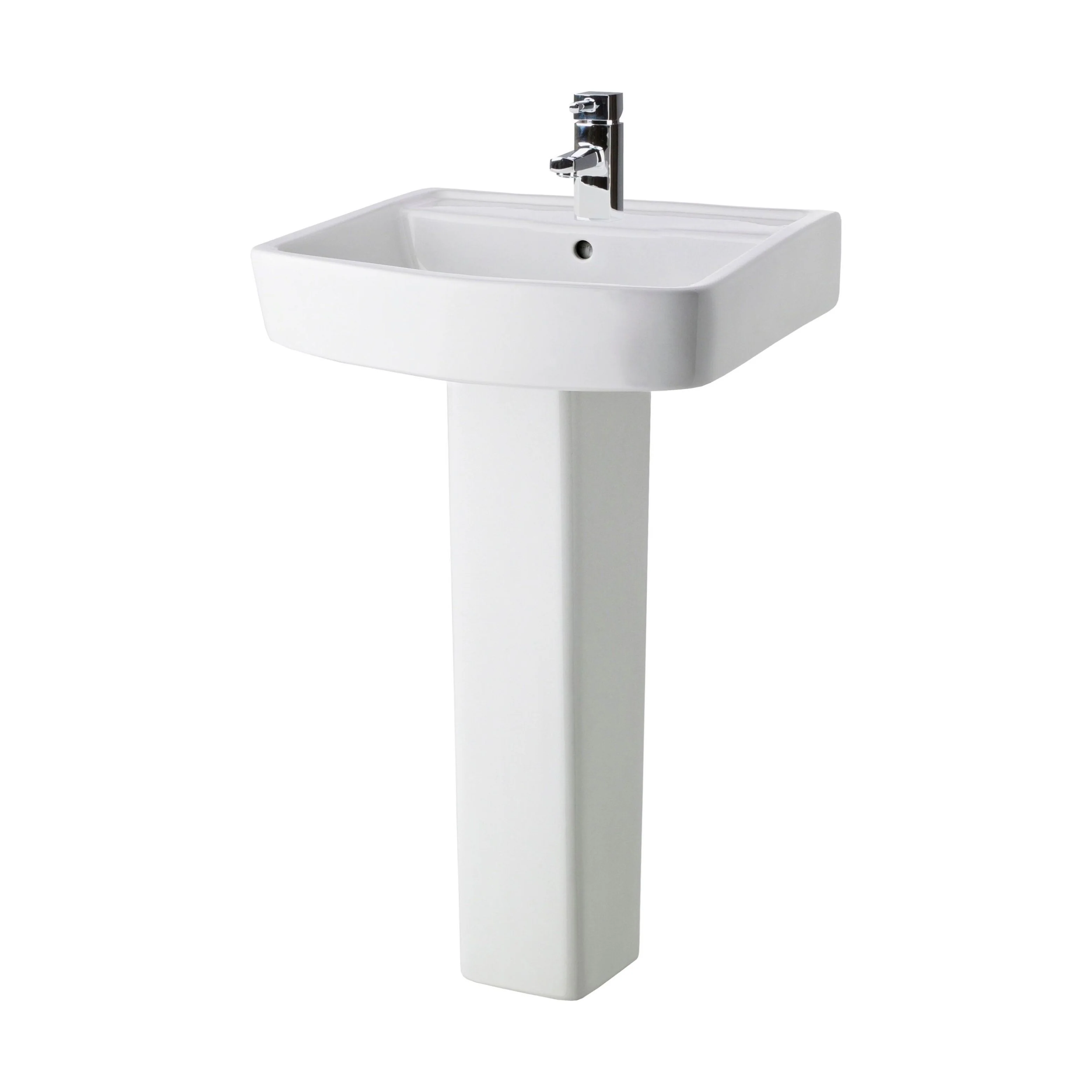 Forsbrook Modern White Square 1 Tap Hole Bathroom Basin & Full Pedestal - Choice of Size (520mm or 600mm) - Image 9